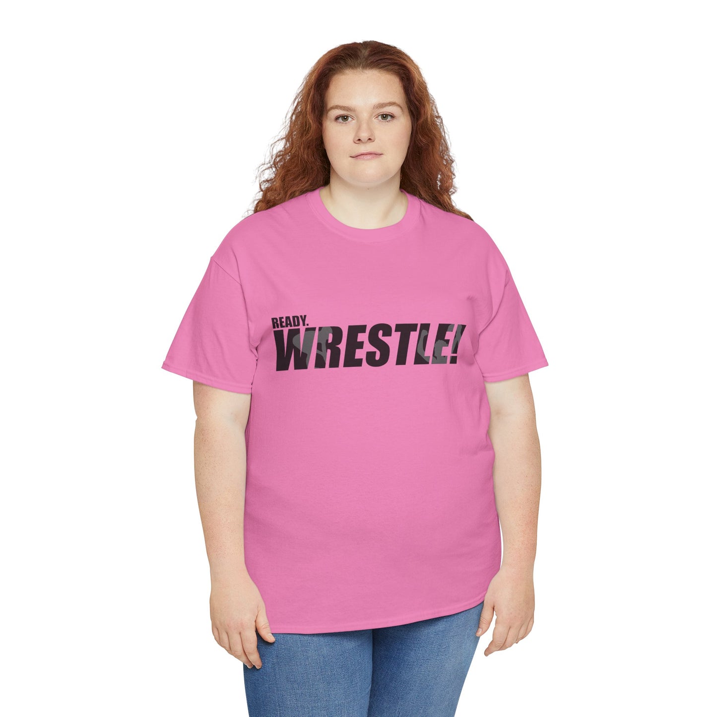 Ready. Wrestle! Black Logo w/White Silhouettes, Unisex Heavy Cotton Tee