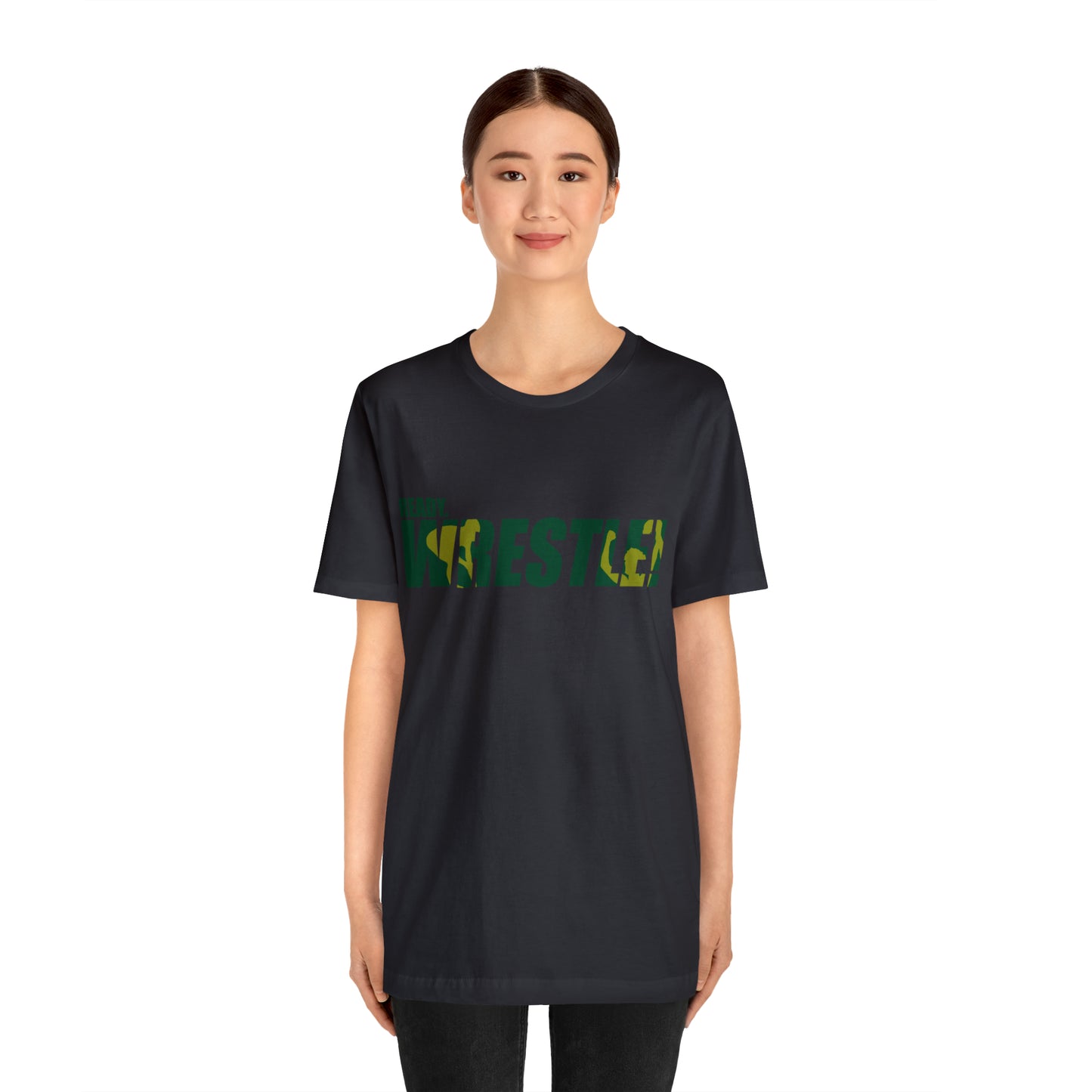 Ready. Wrestle! Green/Gold Logo, Unisex Heavy Cotton Tee, Bella+Canvas