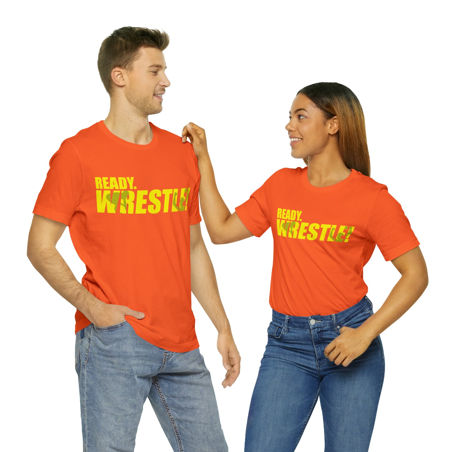 Ready. Wrestle! Gold Logo with Green, Unisex Jersey Short Sleeve Tee