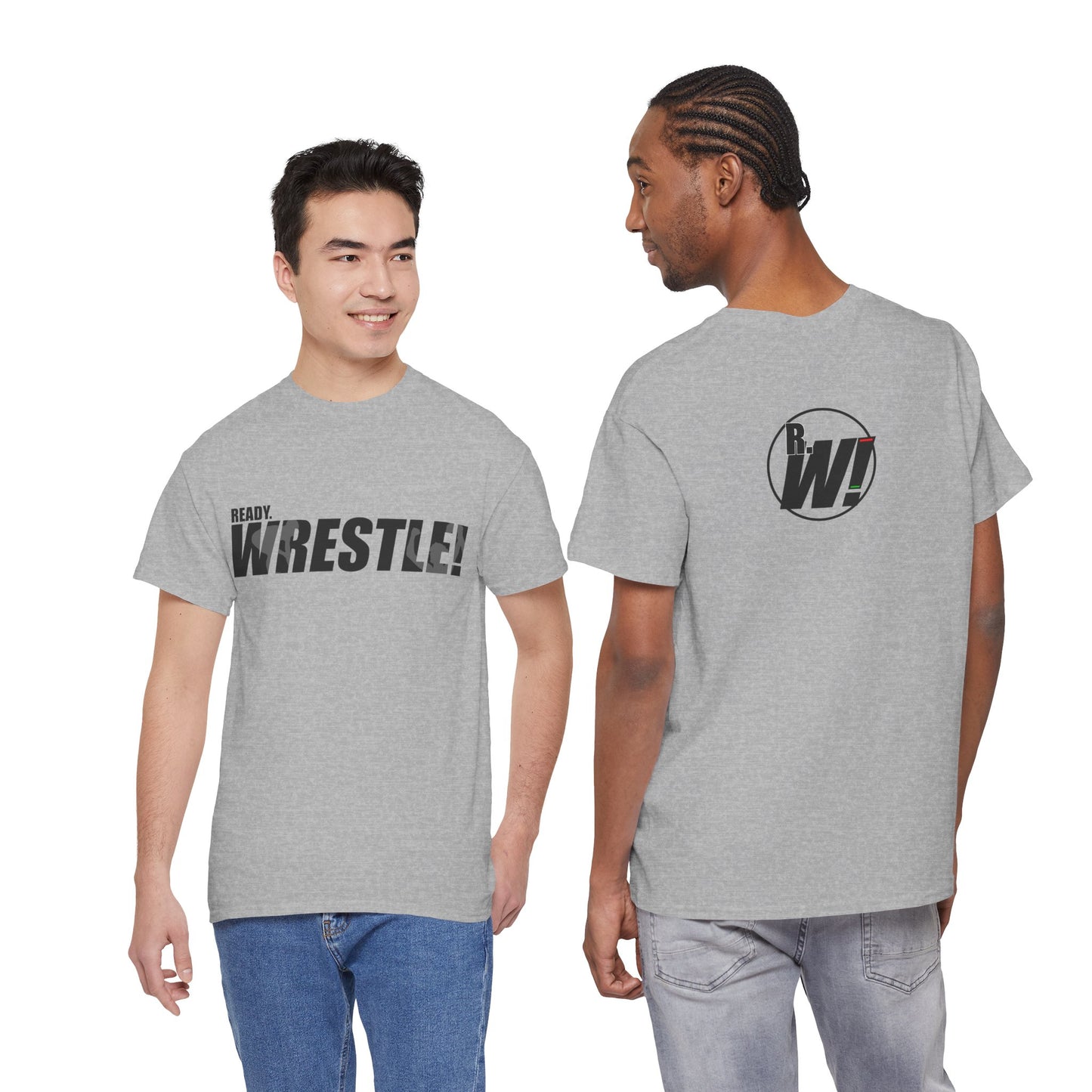 Ready. Wrestle! Black Logo w/White Silhouettes, Unisex Heavy Cotton Tee