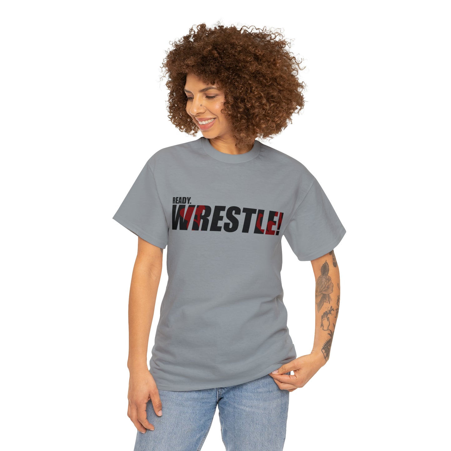 Ready. Wrestle! Black Logo w/Red Silhouettes, Unisex Heavy Cotton Tee