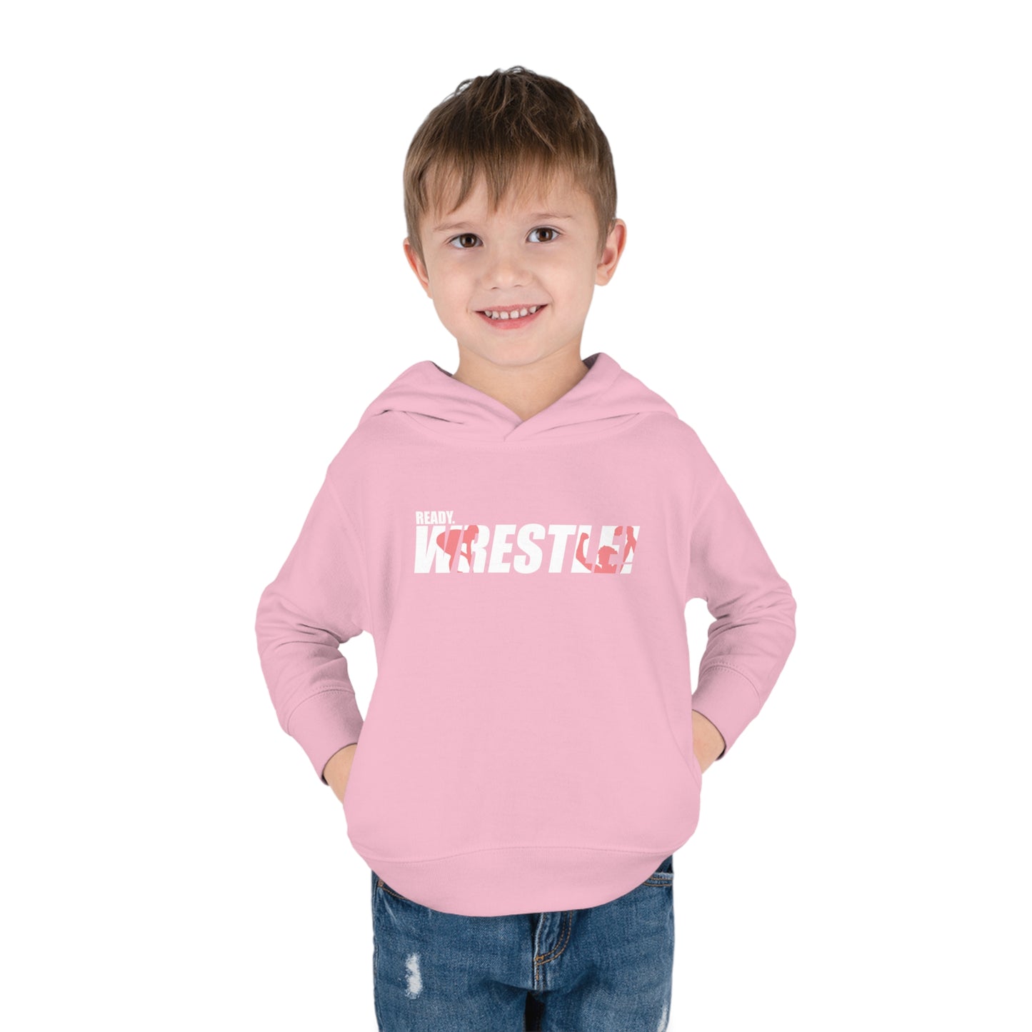 Ready. Wrestle! Toddler Pullover Fleece Hoodie, Red/White Logo