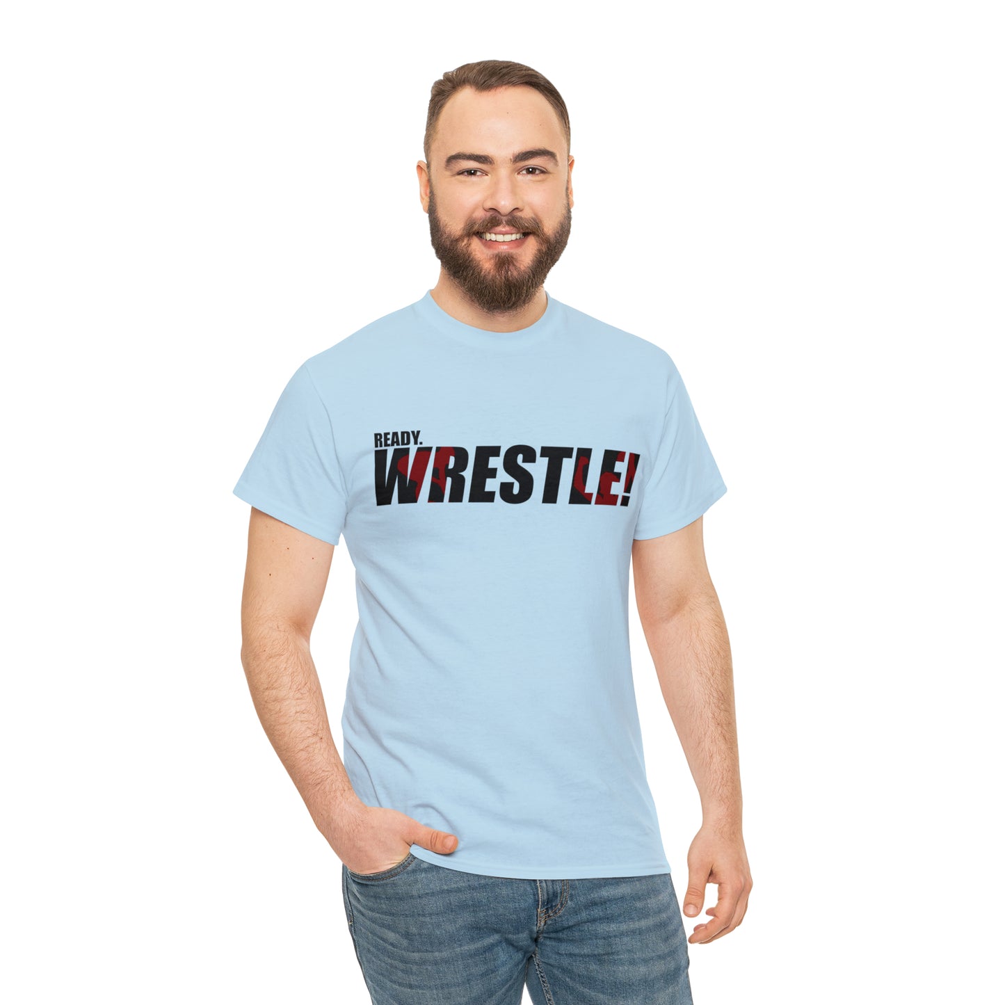 Ready. Wrestle! Black Logo w/Red Silhouettes, Unisex Heavy Cotton Tee