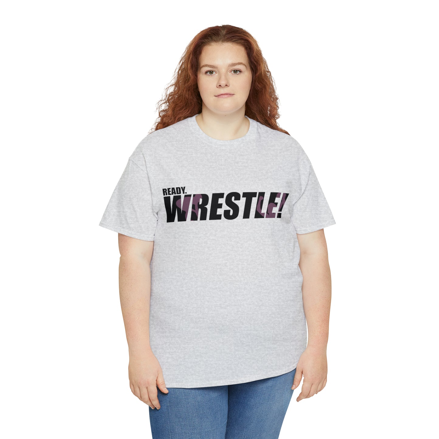 Ready. Wrestle! Black Logo w/Pink Silhouettes, Unisex Heavy Cotton Tee