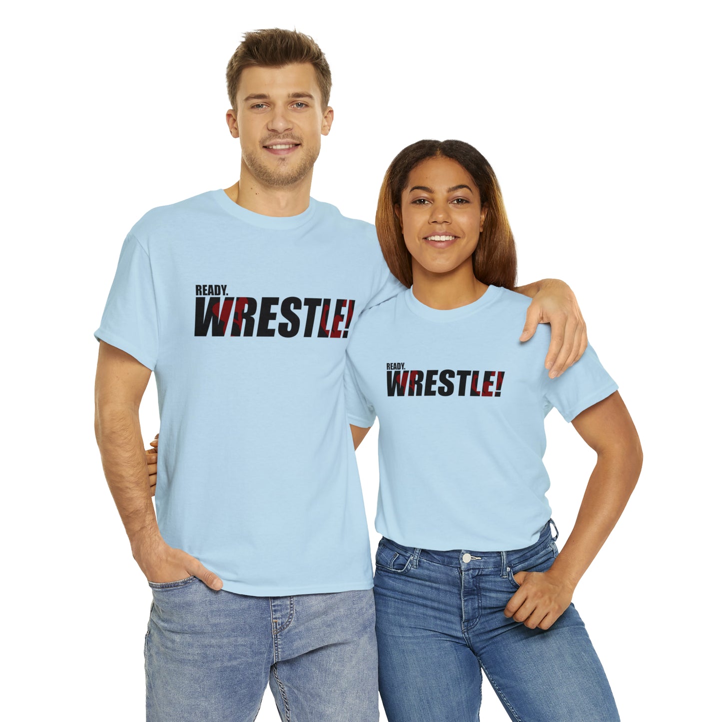 Ready. Wrestle! Black Logo w/Red Silhouettes, Unisex Heavy Cotton Tee