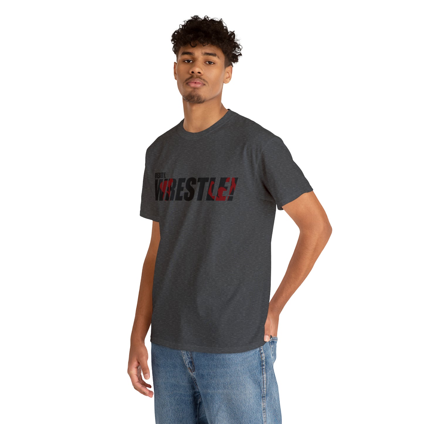 Ready. Wrestle! Black Logo w/Red Silhouettes, Unisex Heavy Cotton Tee