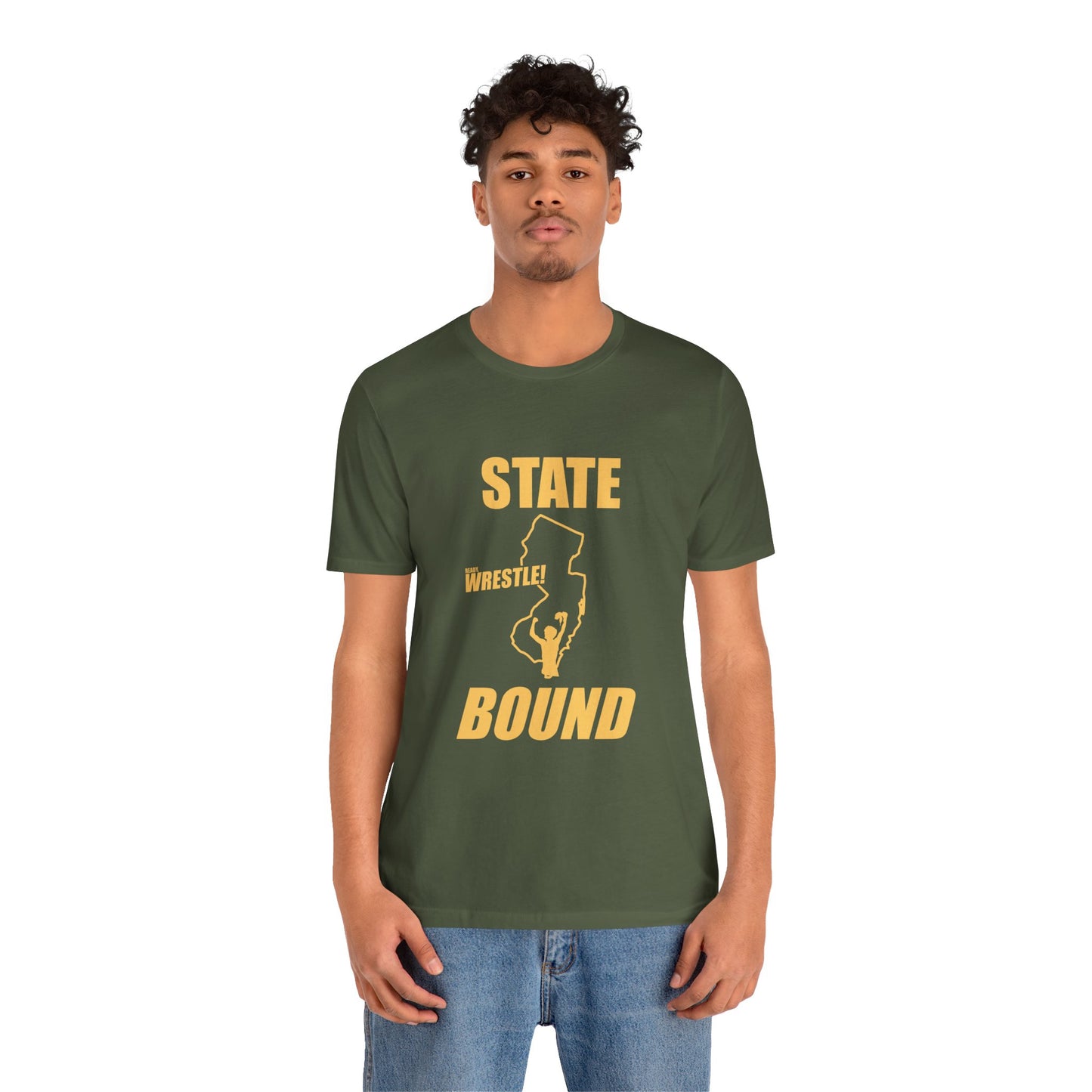 New Jersey State Bound, Gold Print, Bella+Canvas 3001, Unisex Jersey Short Sleeve Tee