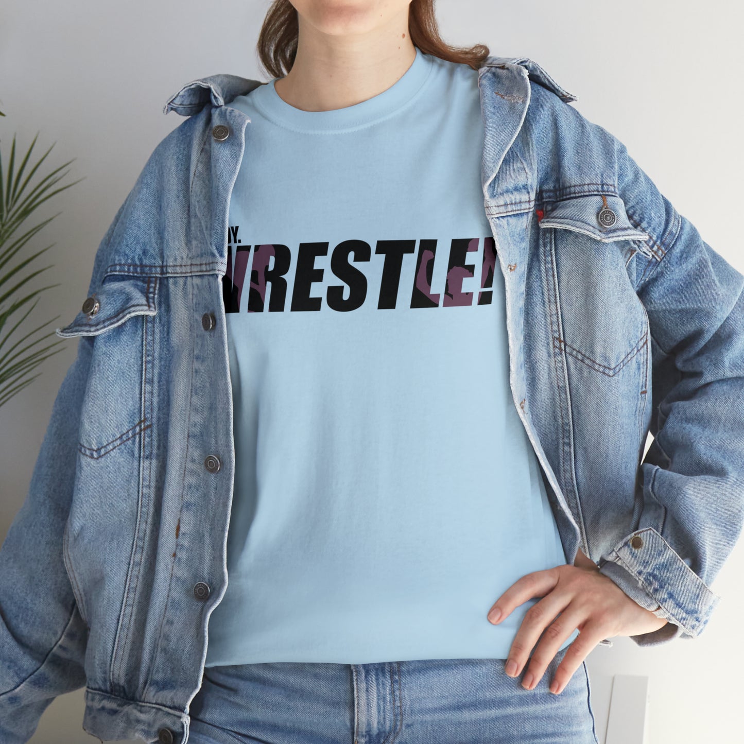 Ready. Wrestle! Black Logo w/Pink Silhouettes, Unisex Heavy Cotton Tee