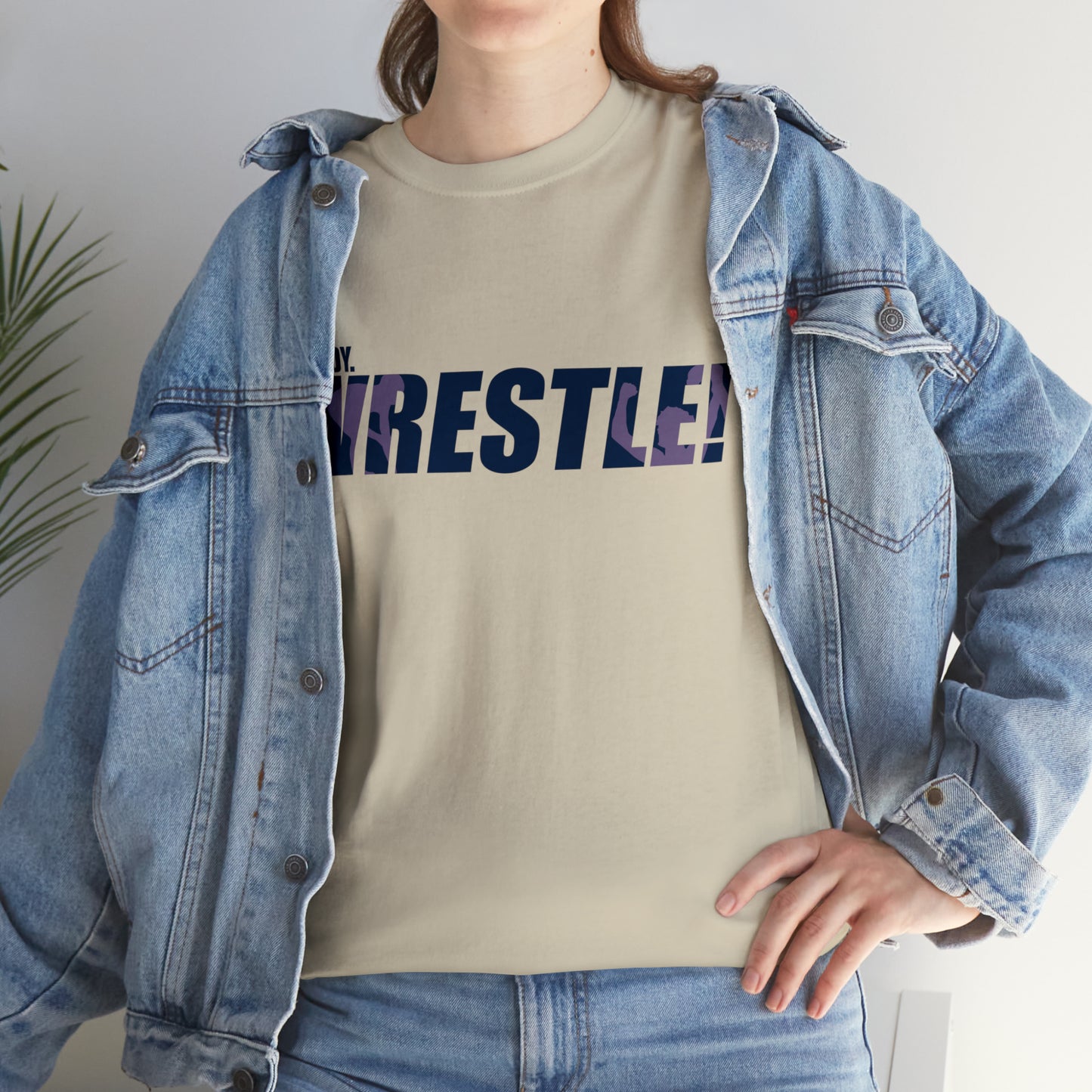 Ready. Wrestle! Navy Logo w/Pink Silhouettes, Unisex Heavy Cotton Tee