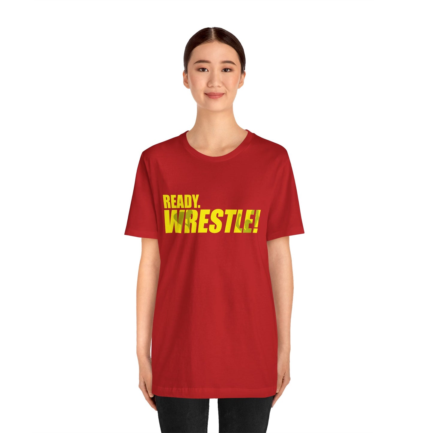 Ready. Wrestle! Gold Logo with Green, Unisex Jersey Short Sleeve Tee