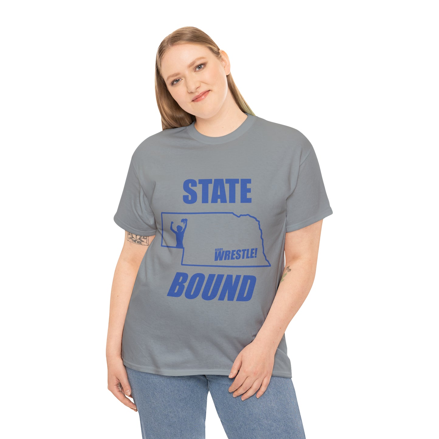 Nebraska State Bound, Royal Blue Logo, Unisex Heavy Cotton Tee