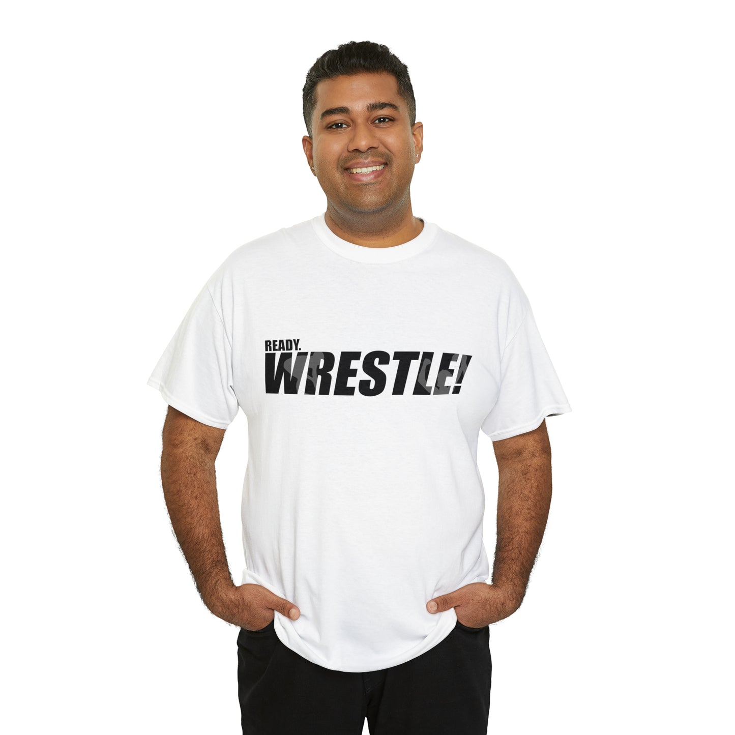 Ready. Wrestle! Black Logo w/White Silhouettes, Unisex Heavy Cotton Tee