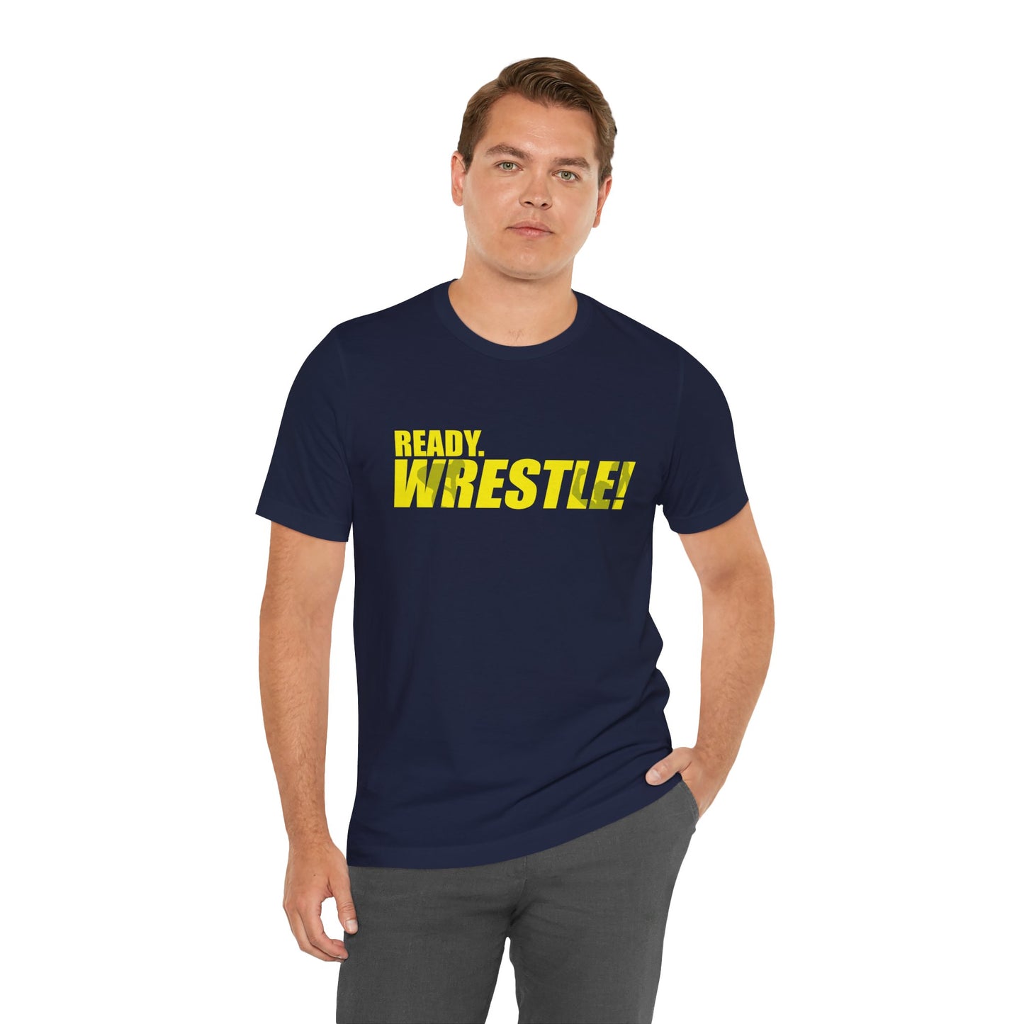 Ready. Wrestle! Gold Logo with Green, Unisex Jersey Short Sleeve Tee