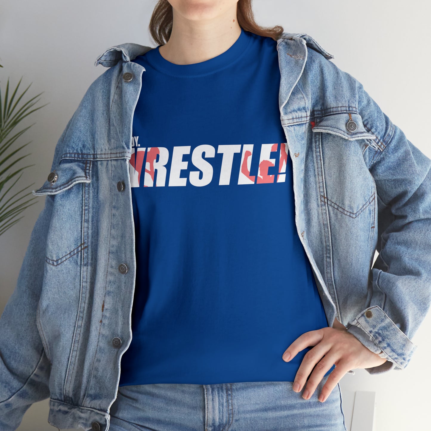 Ready. Wrestle! White Logo w/Red Silhouettes, Unisex Heavy Cotton Tee