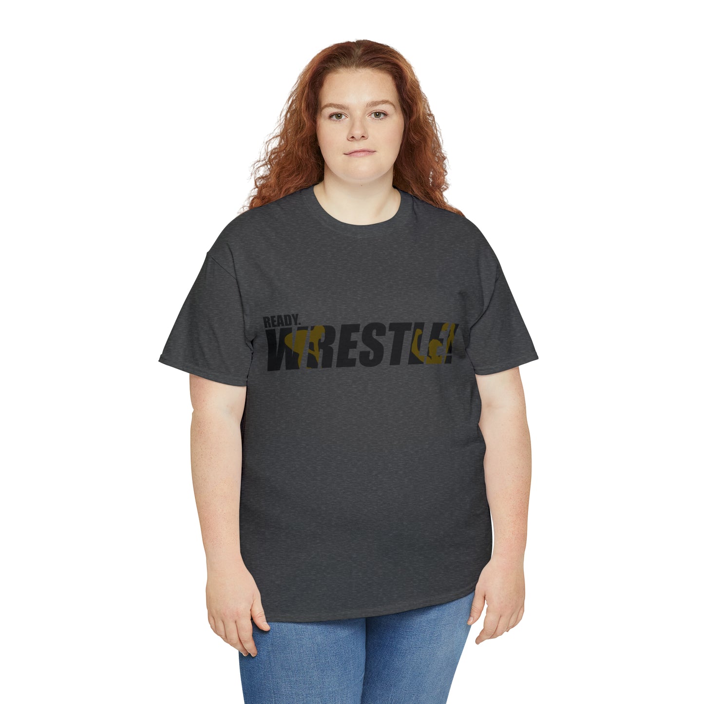 Ready. Wrestle! Black Logo w/Yellow Silhouettes, Unisex Heavy Cotton Tee