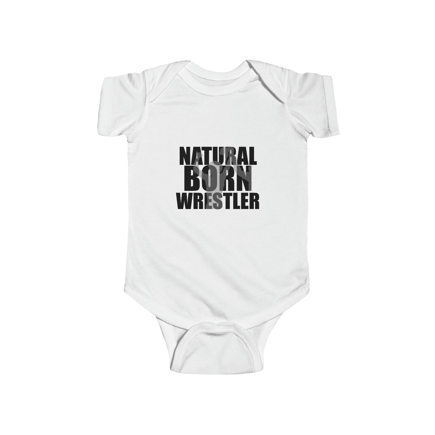 Natural Born Wrestler, Infant Fine Jersey Bodysuit, Black Letters