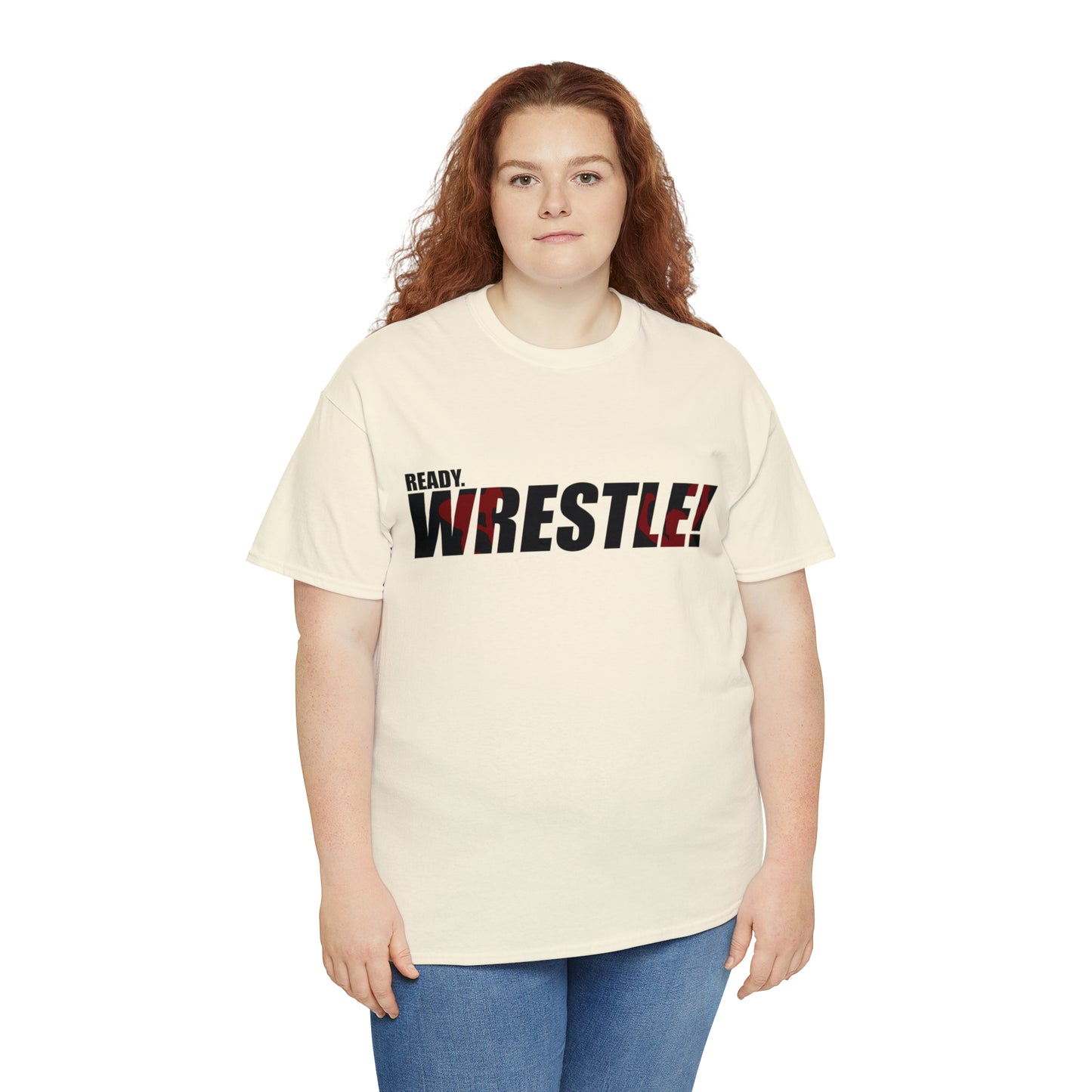 Ready. Wrestle! Black Logo w/Red Silhouettes, Unisex Heavy Cotton Tee