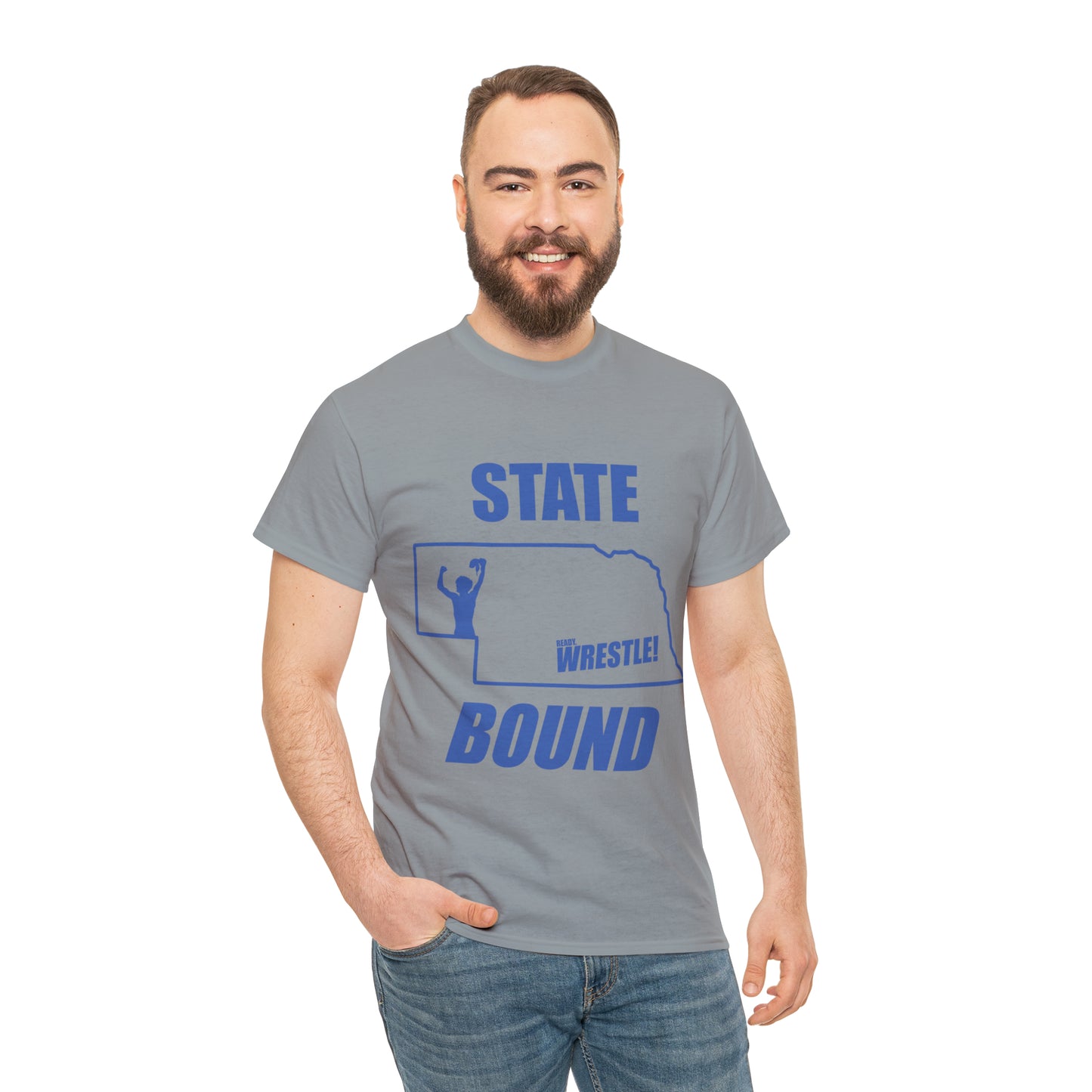 Nebraska State Bound, Royal Blue Logo, Unisex Heavy Cotton Tee