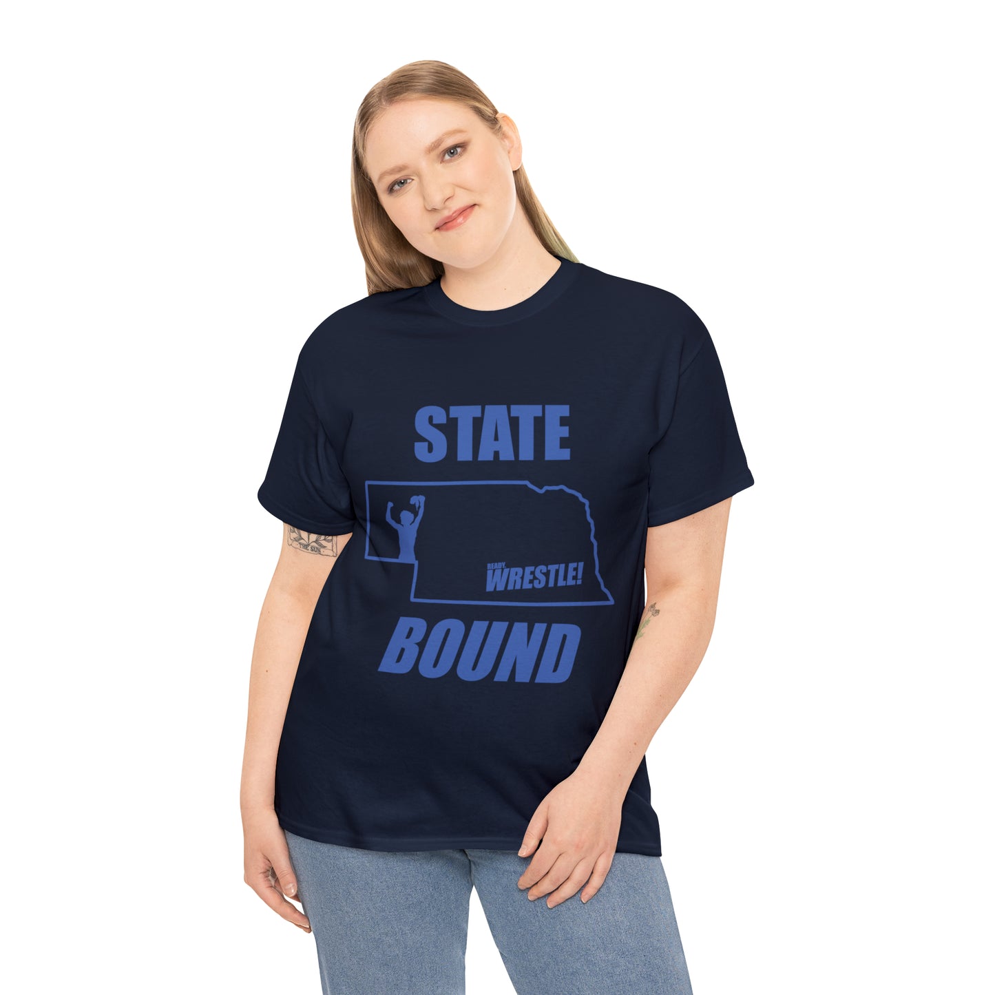 Nebraska State Bound, Royal Blue Logo, Unisex Heavy Cotton Tee