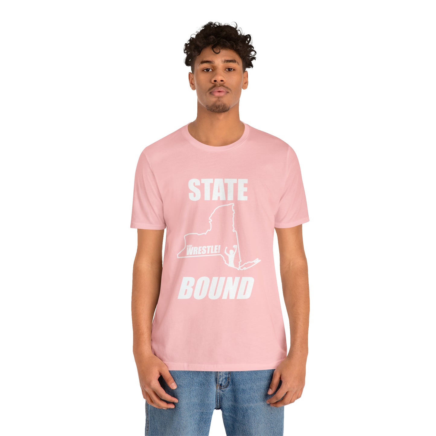 New York State Bound, Unisex Jersey Short Sleeve Tee, White Logo