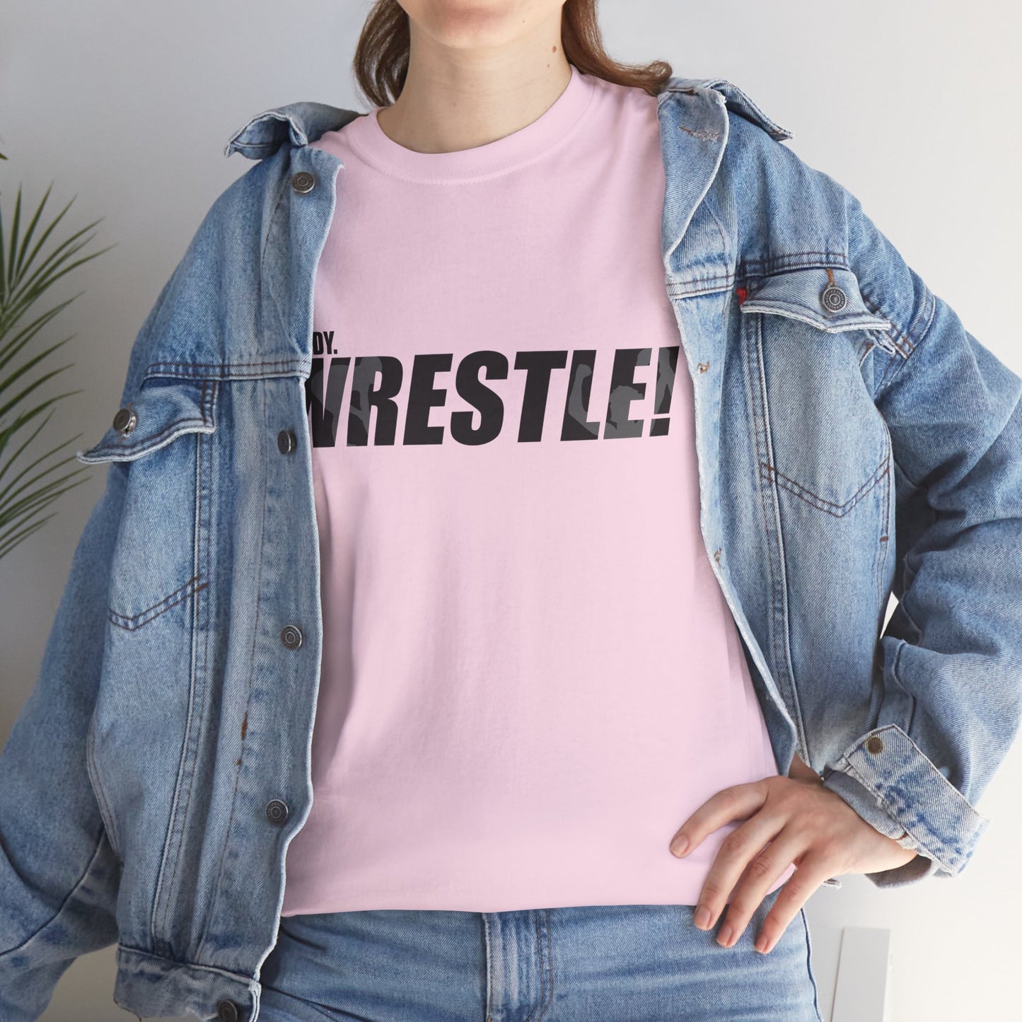 Ready. Wrestle! Black Logo w/White Silhouettes, Unisex Heavy Cotton Tee