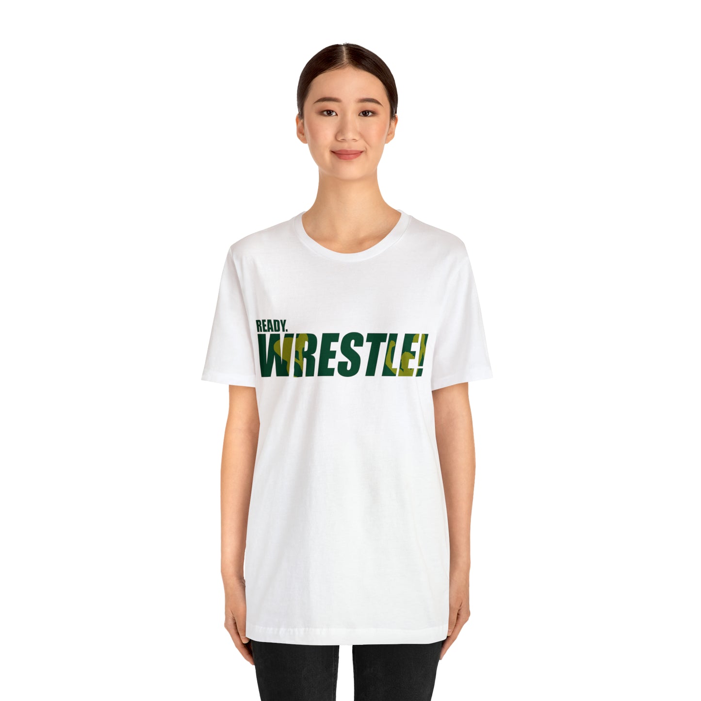 Ready. Wrestle! Green/Gold Logo, Unisex Heavy Cotton Tee, Bella+Canvas