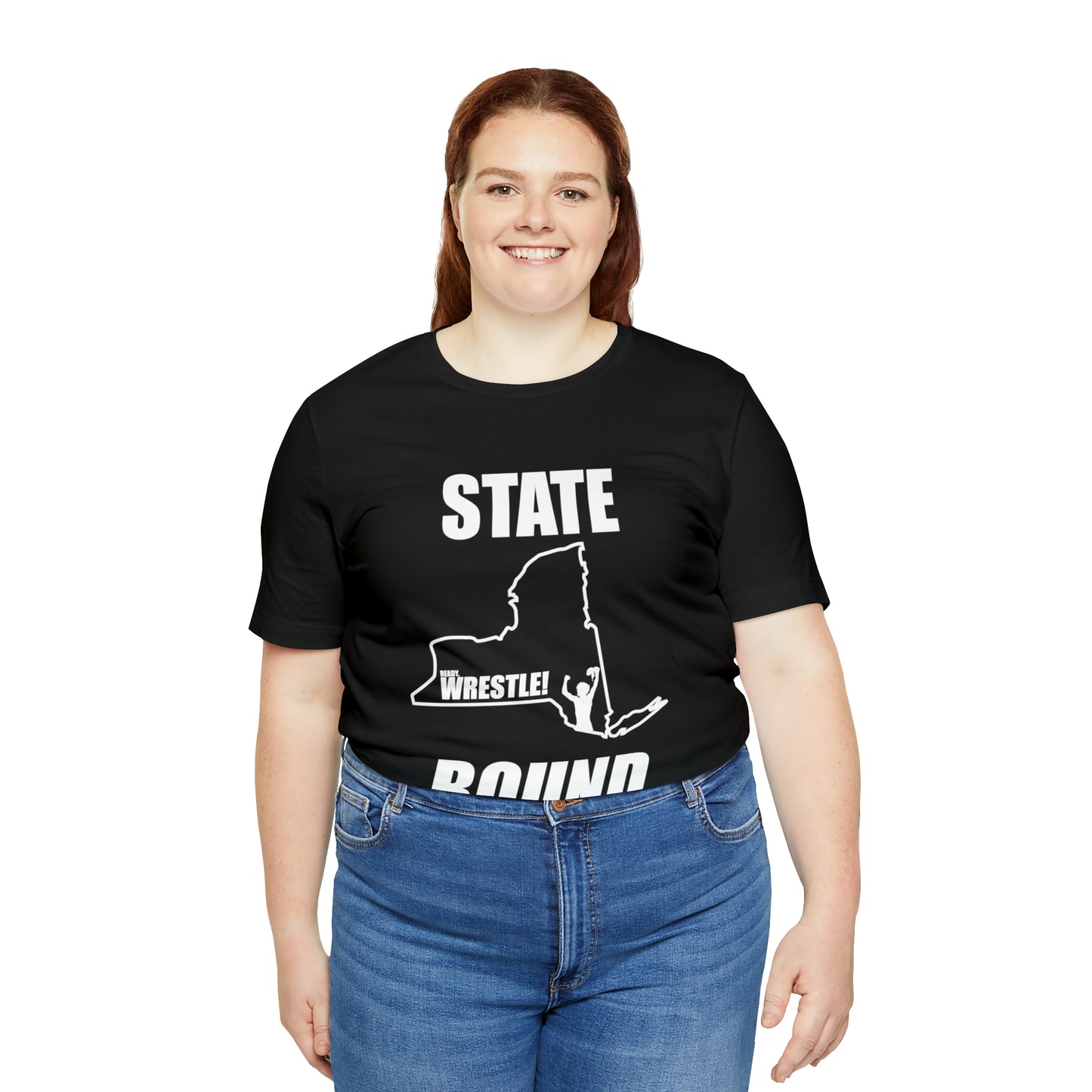 New York State Bound, Unisex Jersey Short Sleeve Tee, White Logo