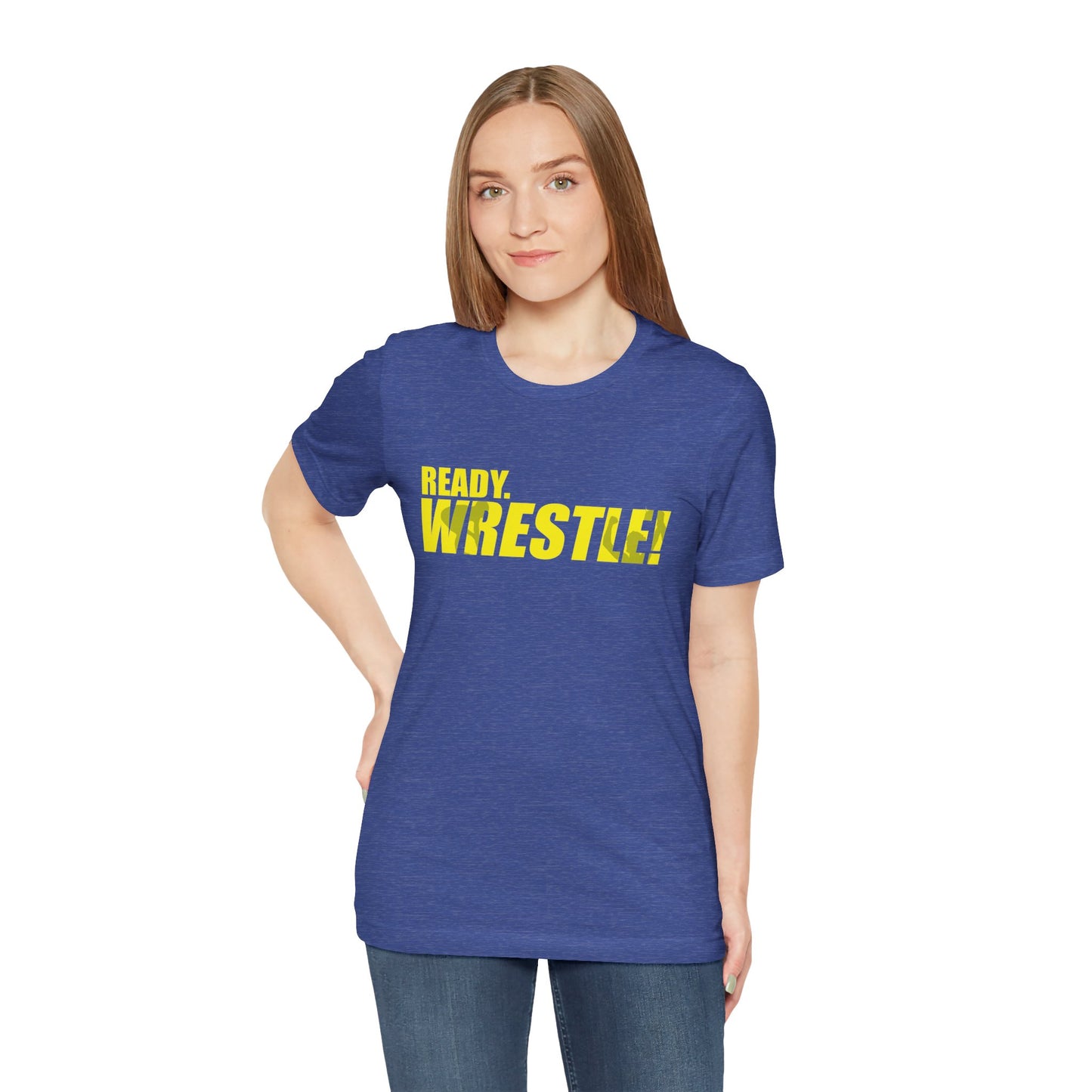 Ready. Wrestle! Gold Logo with Green, Unisex Jersey Short Sleeve Tee