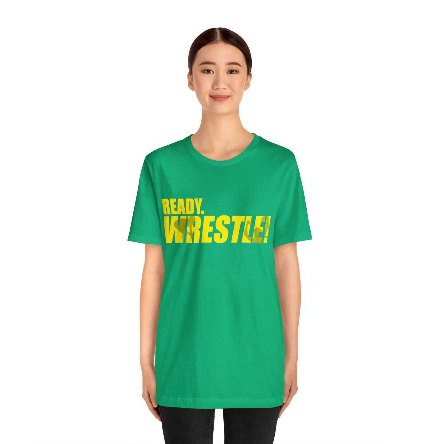 Ready. Wrestle! Gold Logo with Green, Unisex Jersey Short Sleeve Tee