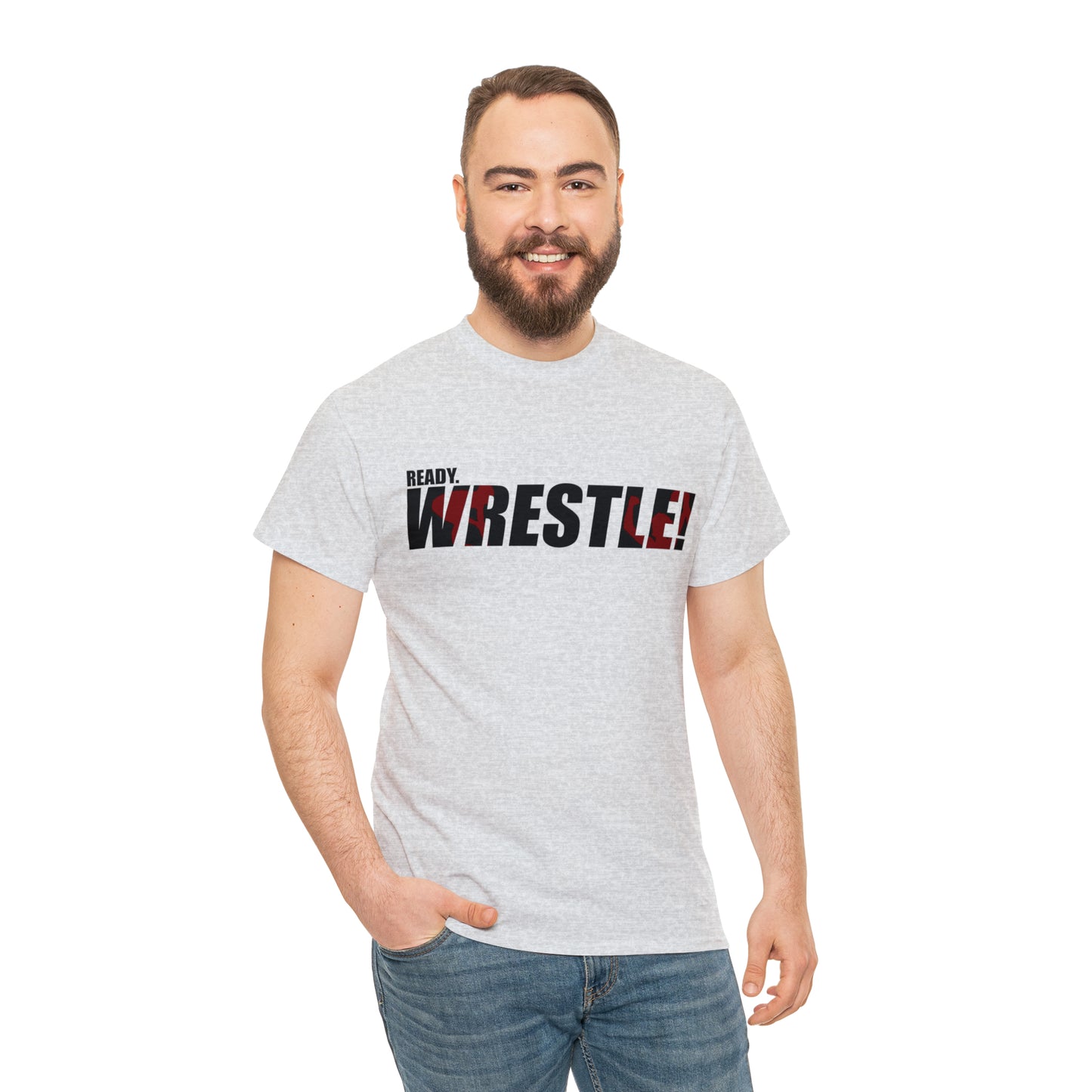 Ready. Wrestle! Black Logo w/Red Silhouettes, Unisex Heavy Cotton Tee