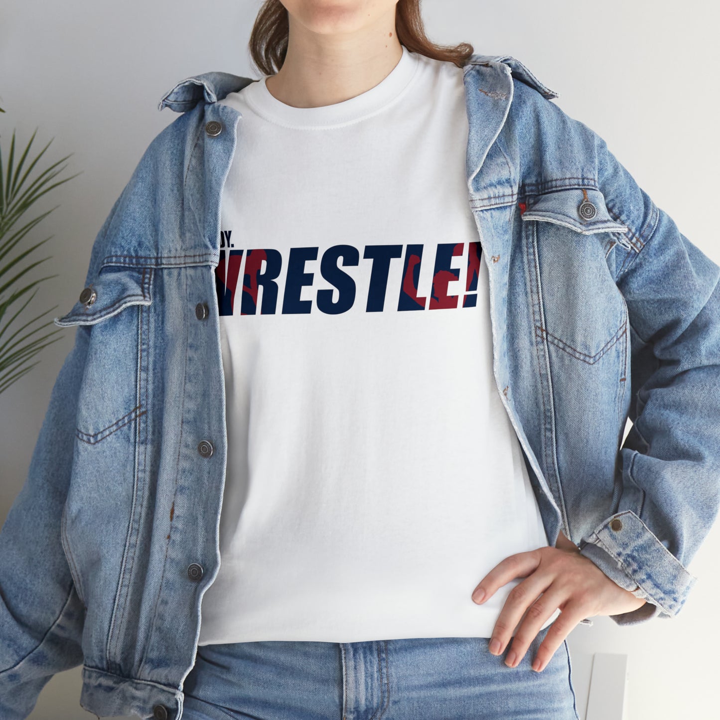 Ready. Wrestle! Navy Logo w/Red Silhouettes, Unisex Heavy Cotton Tee