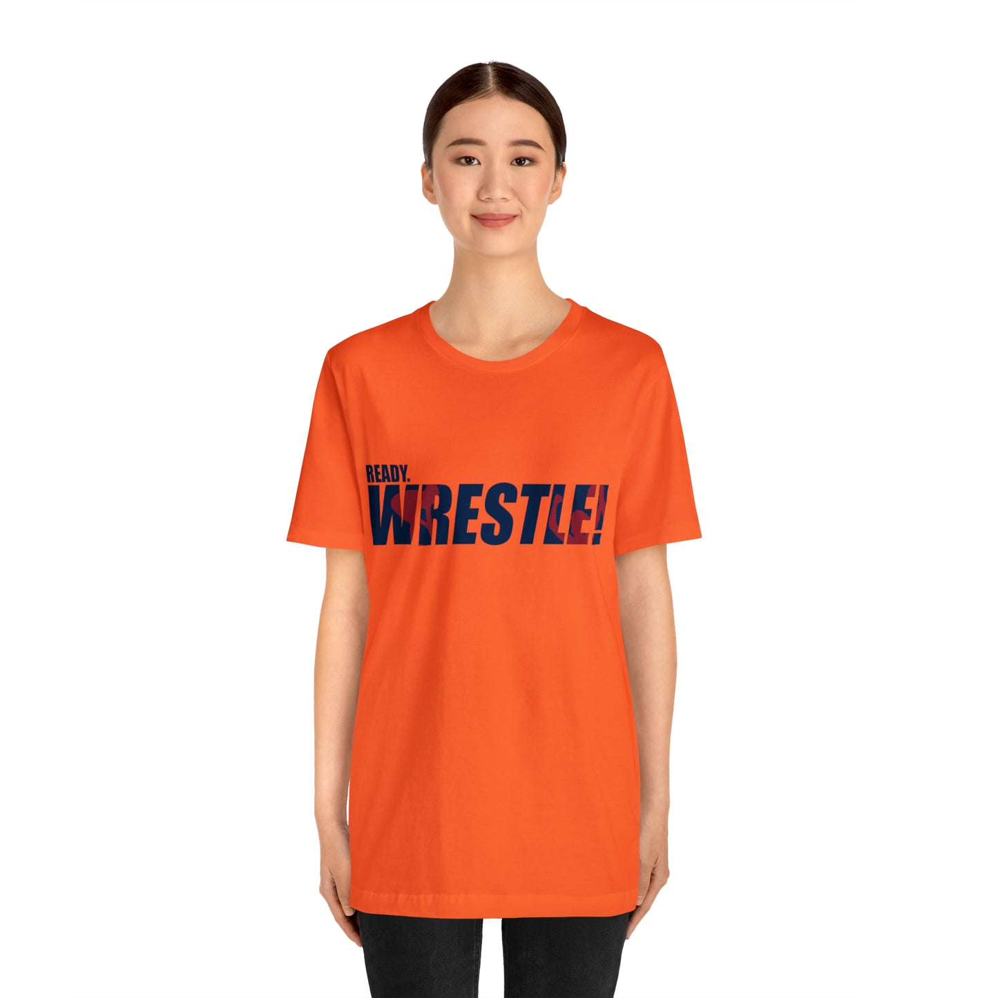 Ready. Wrestle! Navy Logo w/Red Silhouettes, Unisex Heavy Cotton Tee Bella+Canvas