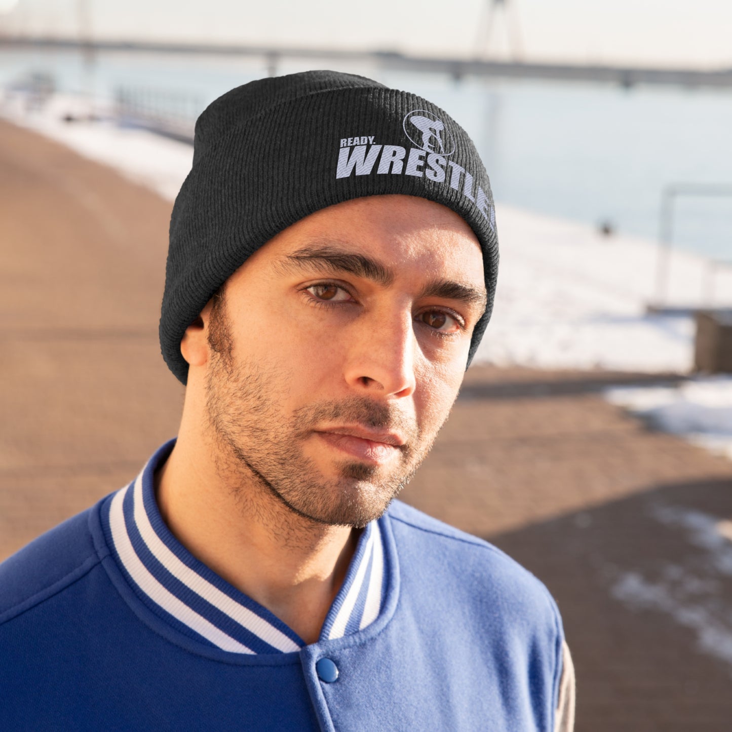 Ready. Wrestle! Knit Beanie, White Logo