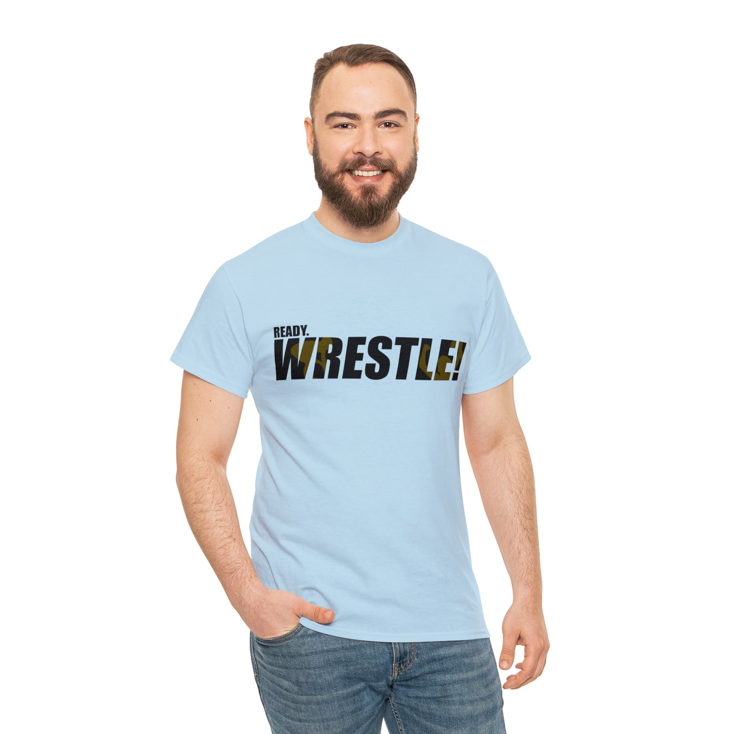 Ready. Wrestle! Black Logo w/Yellow Silhouettes, Unisex Heavy Cotton Tee