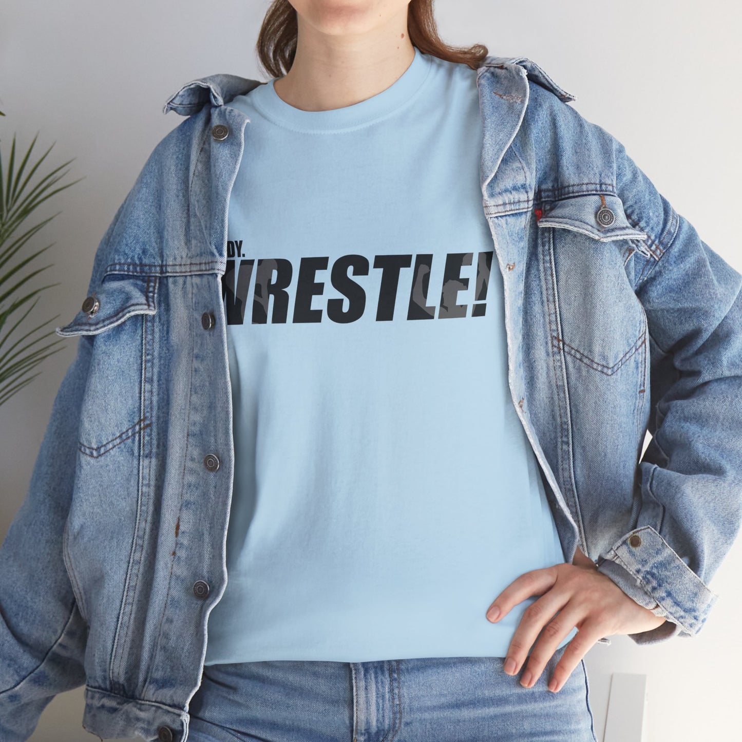 Ready. Wrestle! Black Logo w/White Silhouettes, Unisex Heavy Cotton Tee
