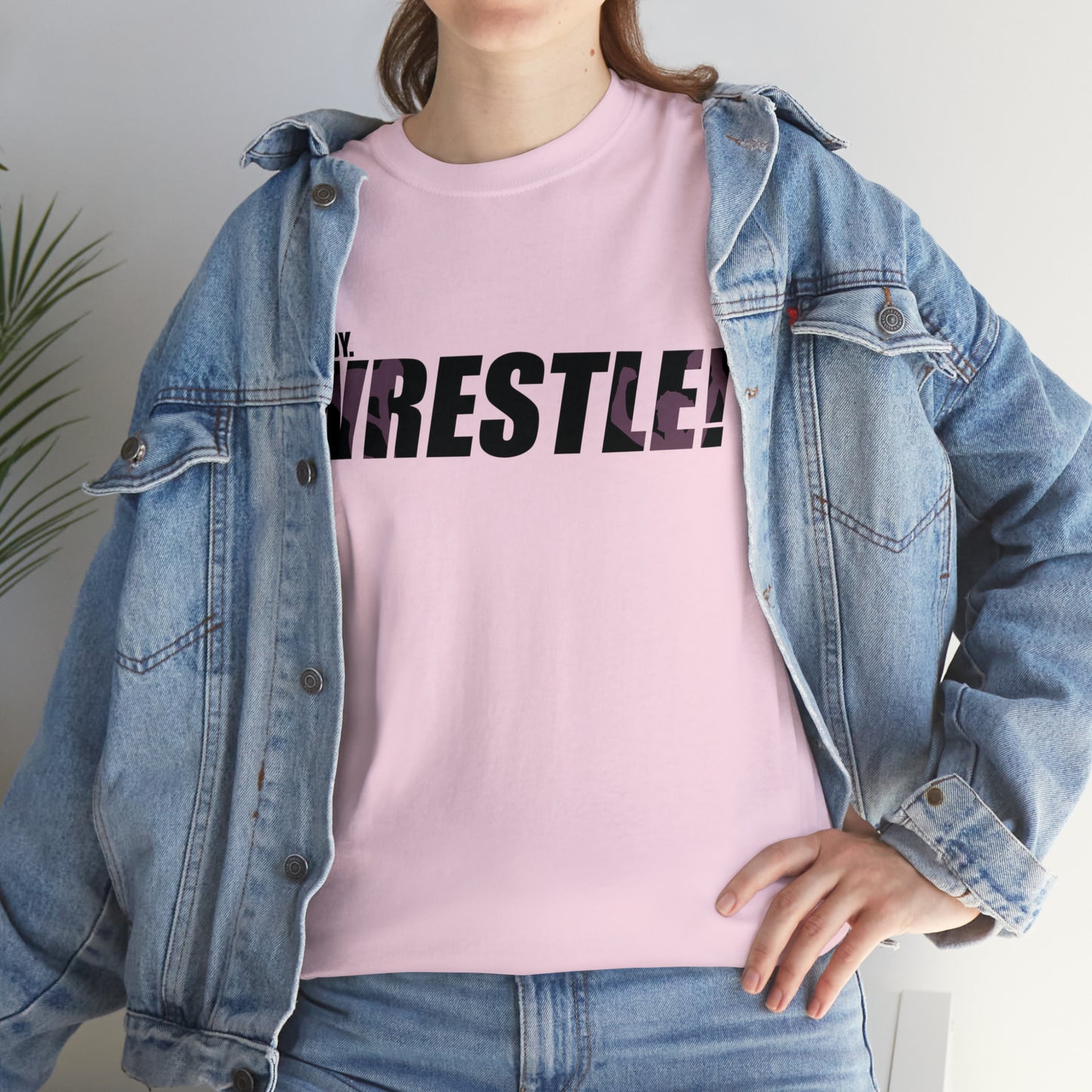 Ready. Wrestle! Black Logo w/Pink Silhouettes, Unisex Heavy Cotton Tee