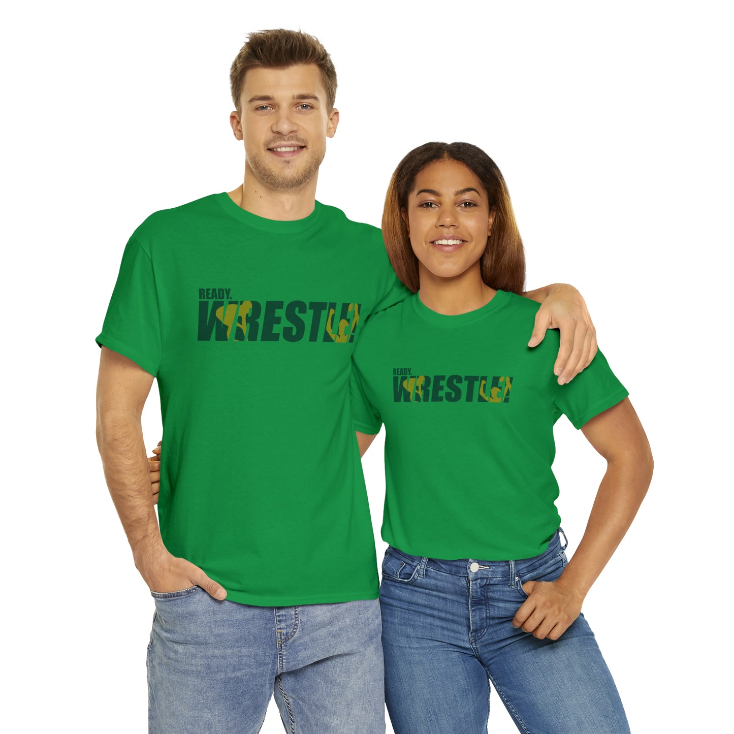 Ready. Wrestle! Green/Gold Logo, Unisex Heavy Cotton Tee