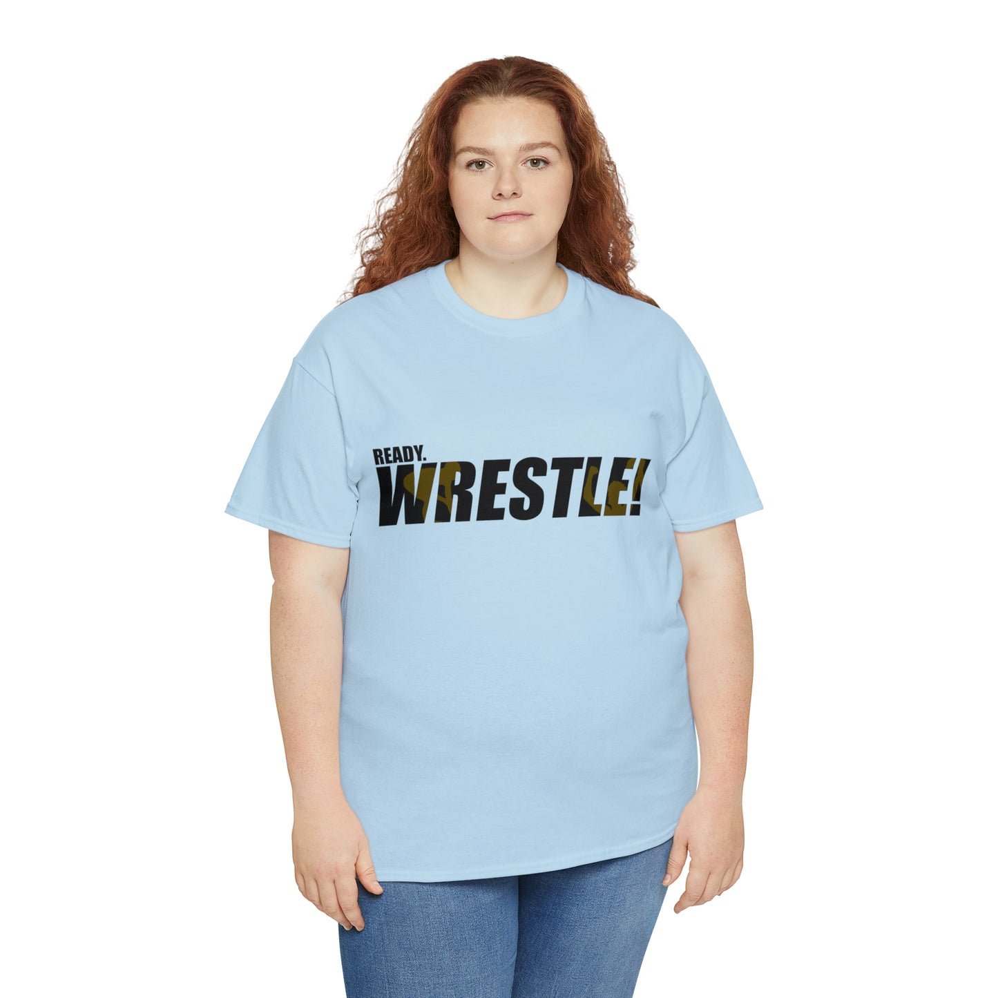 Ready. Wrestle! Black Logo w/Yellow Silhouettes, Unisex Heavy Cotton Tee