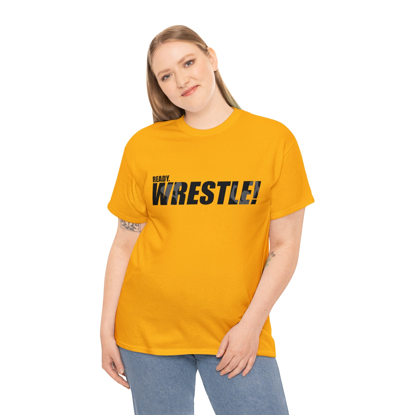 Ready. Wrestle! Black Logo w/White Silhouettes, Unisex Heavy Cotton Tee