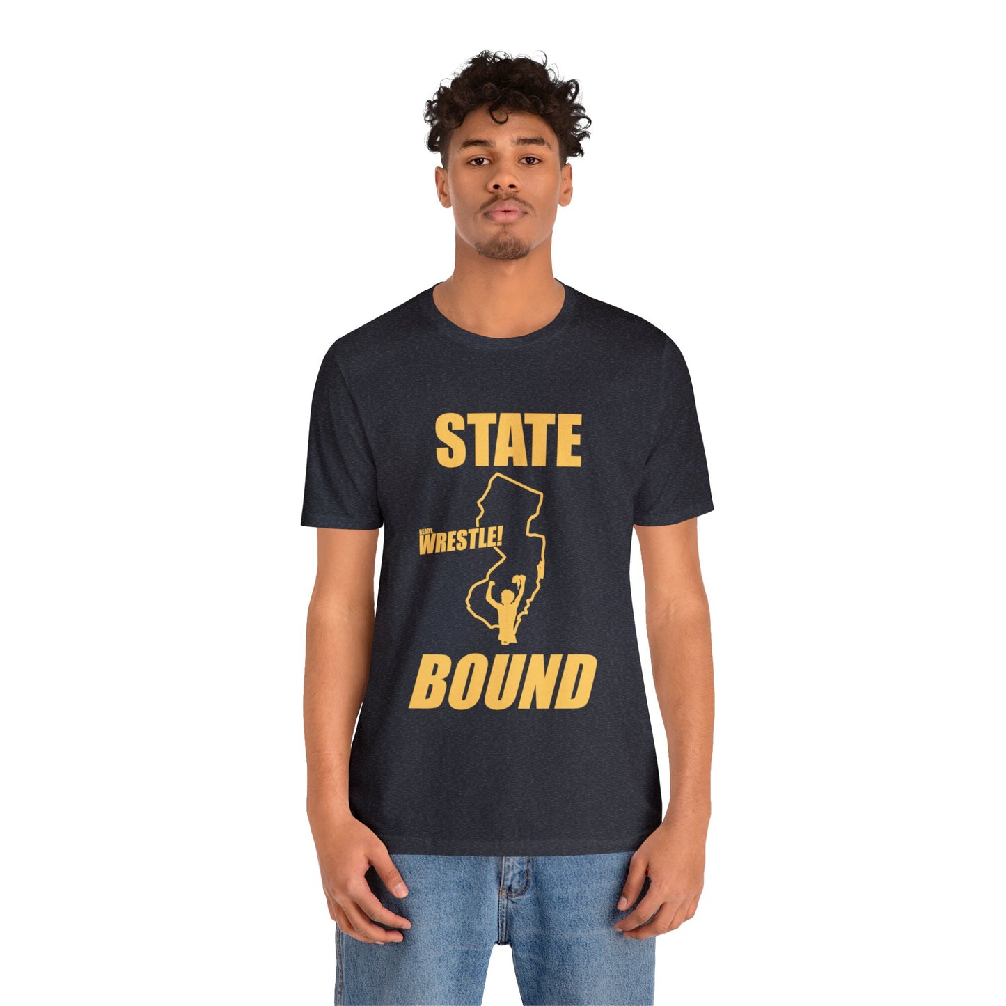 New Jersey State Bound, Gold Print, Bella+Canvas 3001, Unisex Jersey Short Sleeve Tee