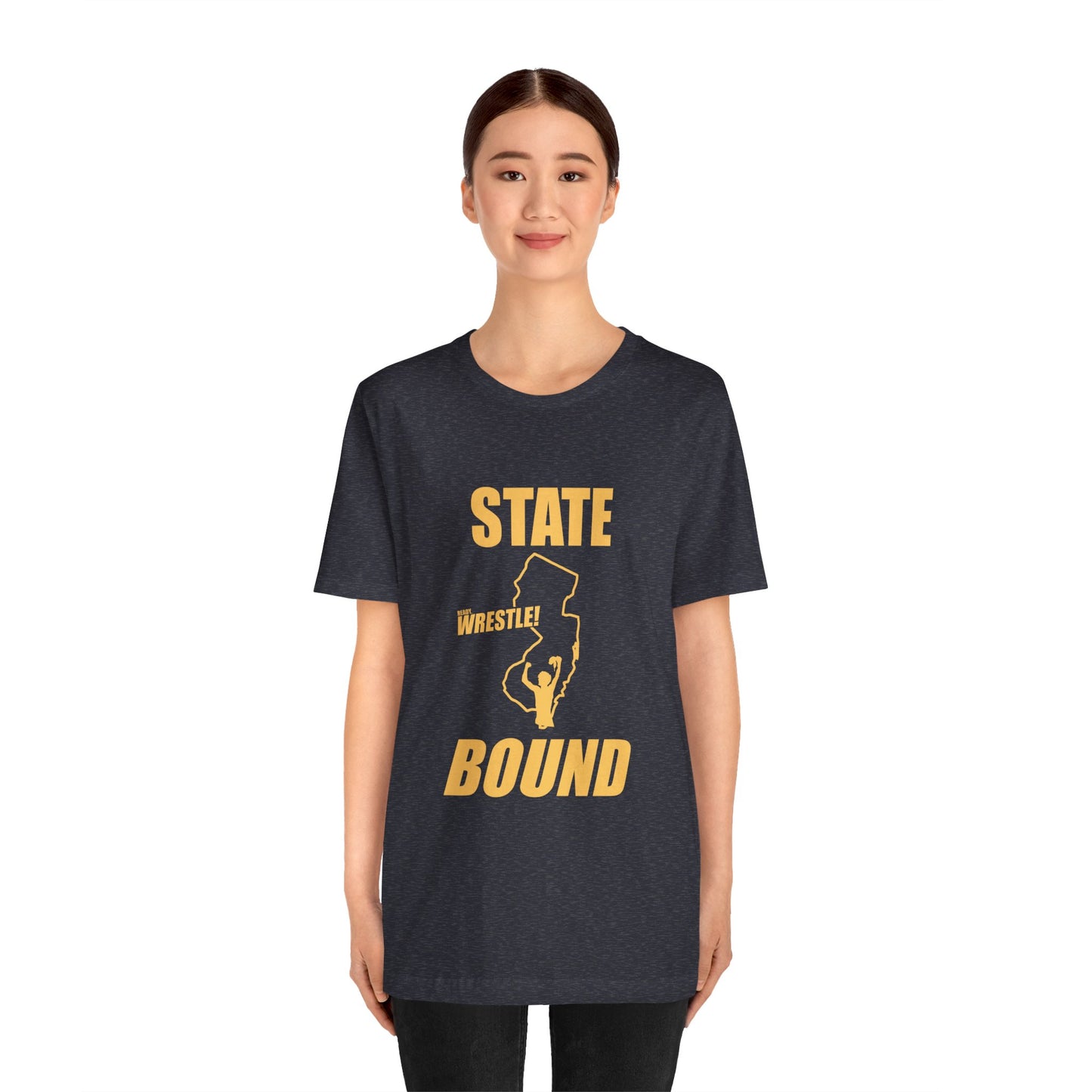 New Jersey State Bound, Gold Print, Bella+Canvas 3001, Unisex Jersey Short Sleeve Tee