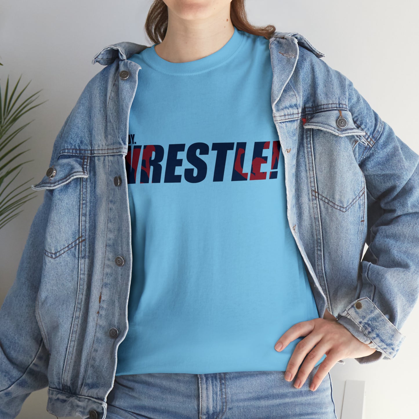 Ready. Wrestle! Navy Logo w/Red Silhouettes, Unisex Heavy Cotton Tee