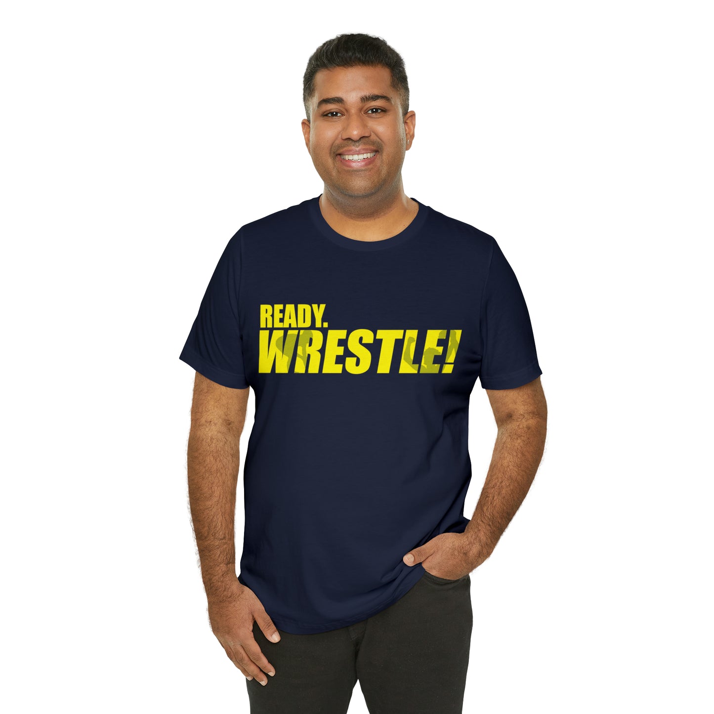 Ready. Wrestle! Gold Logo with Green, Unisex Jersey Short Sleeve Tee