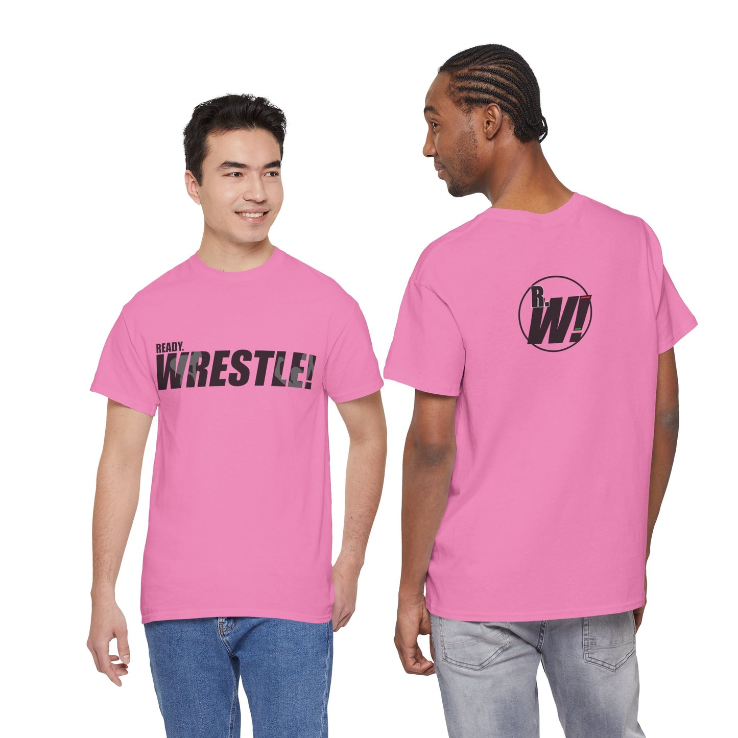 Ready. Wrestle! Black Logo w/White Silhouettes, Unisex Heavy Cotton Tee