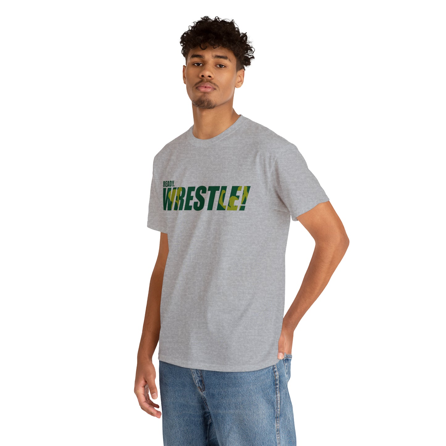 Ready. Wrestle! Green/Gold Logo, Unisex Heavy Cotton Tee