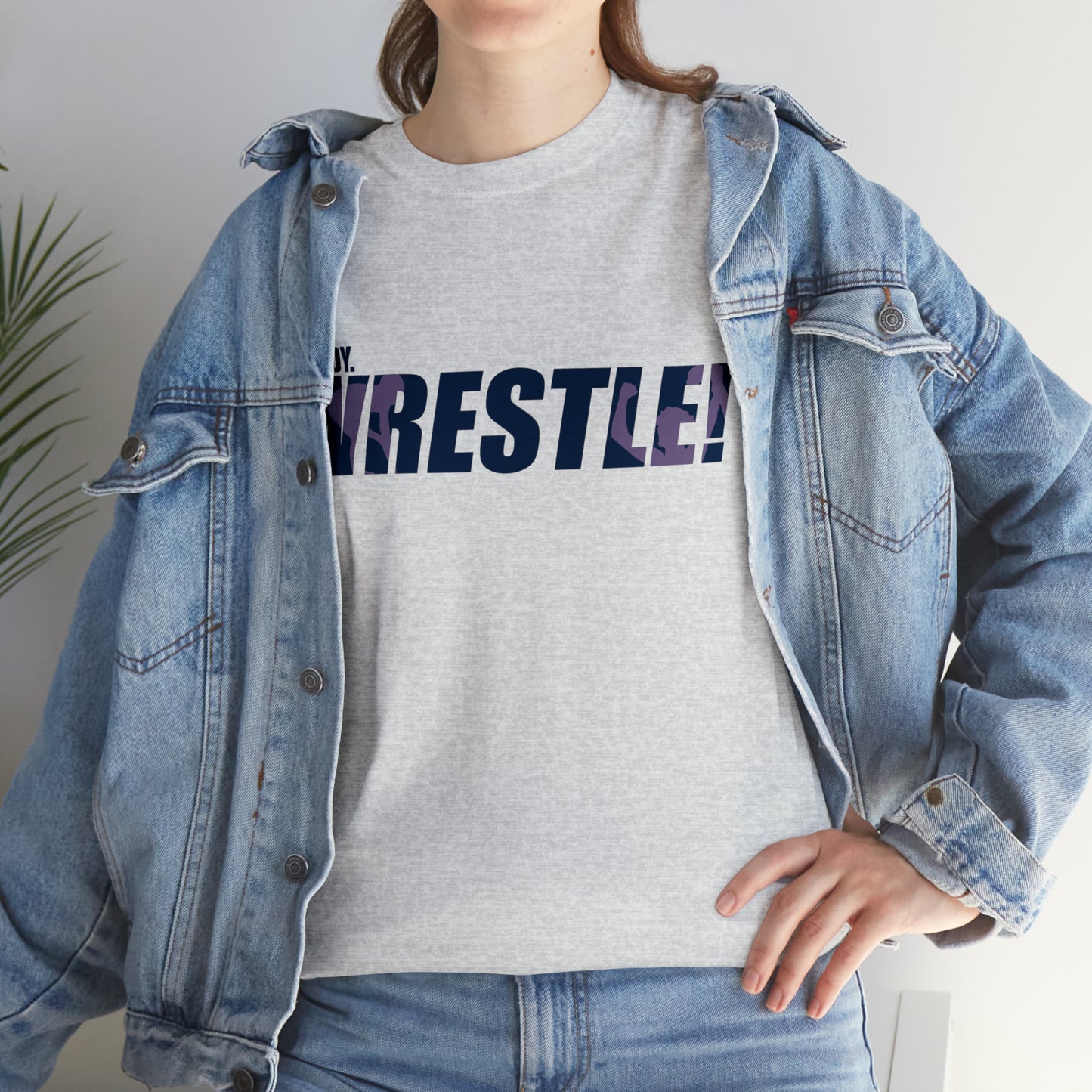 Ready. Wrestle! Navy Logo w/Pink Silhouettes, Unisex Heavy Cotton Tee