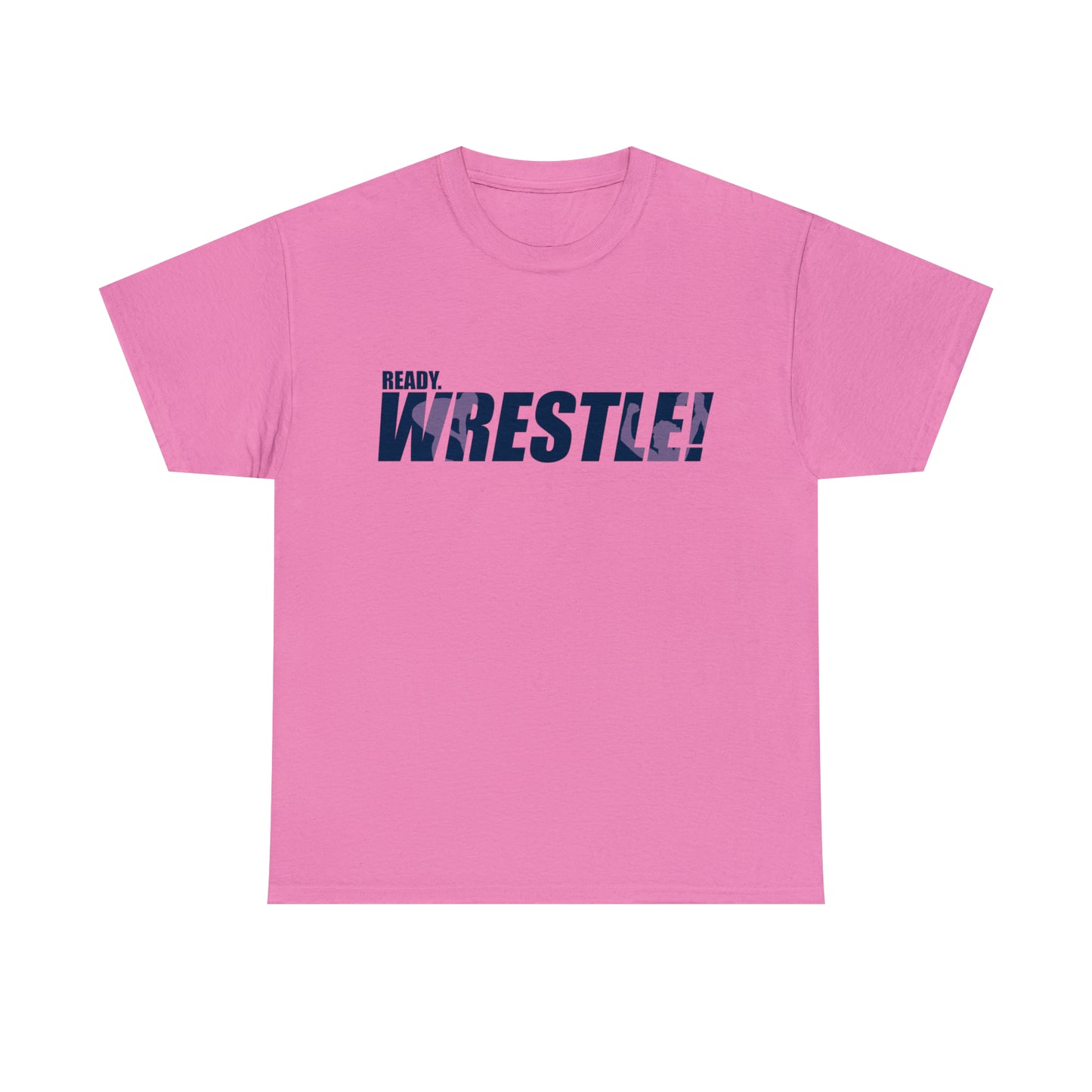 Ready. Wrestle! Navy Logo w/Pink Silhouettes, Unisex Heavy Cotton Tee