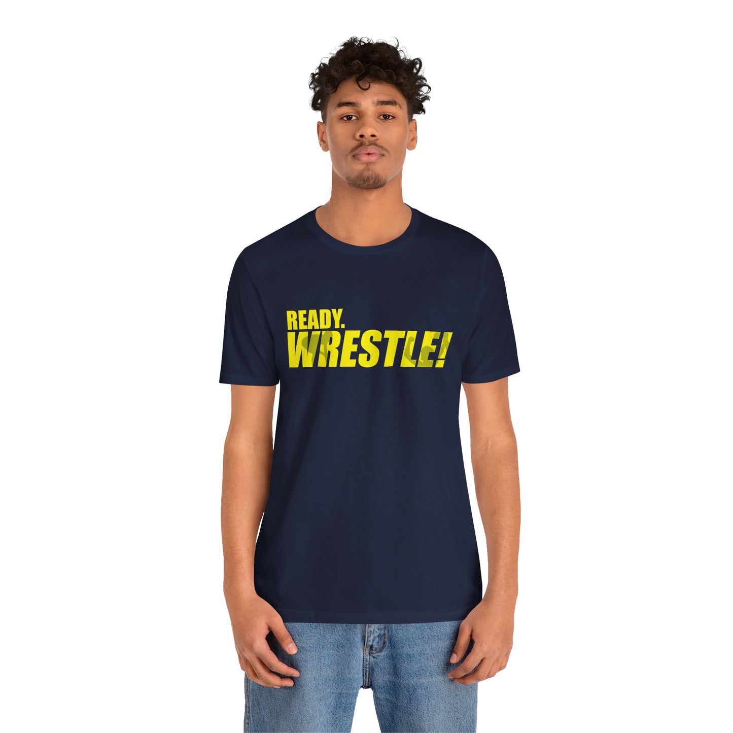 Ready. Wrestle! Gold Logo with Green, Unisex Jersey Short Sleeve Tee