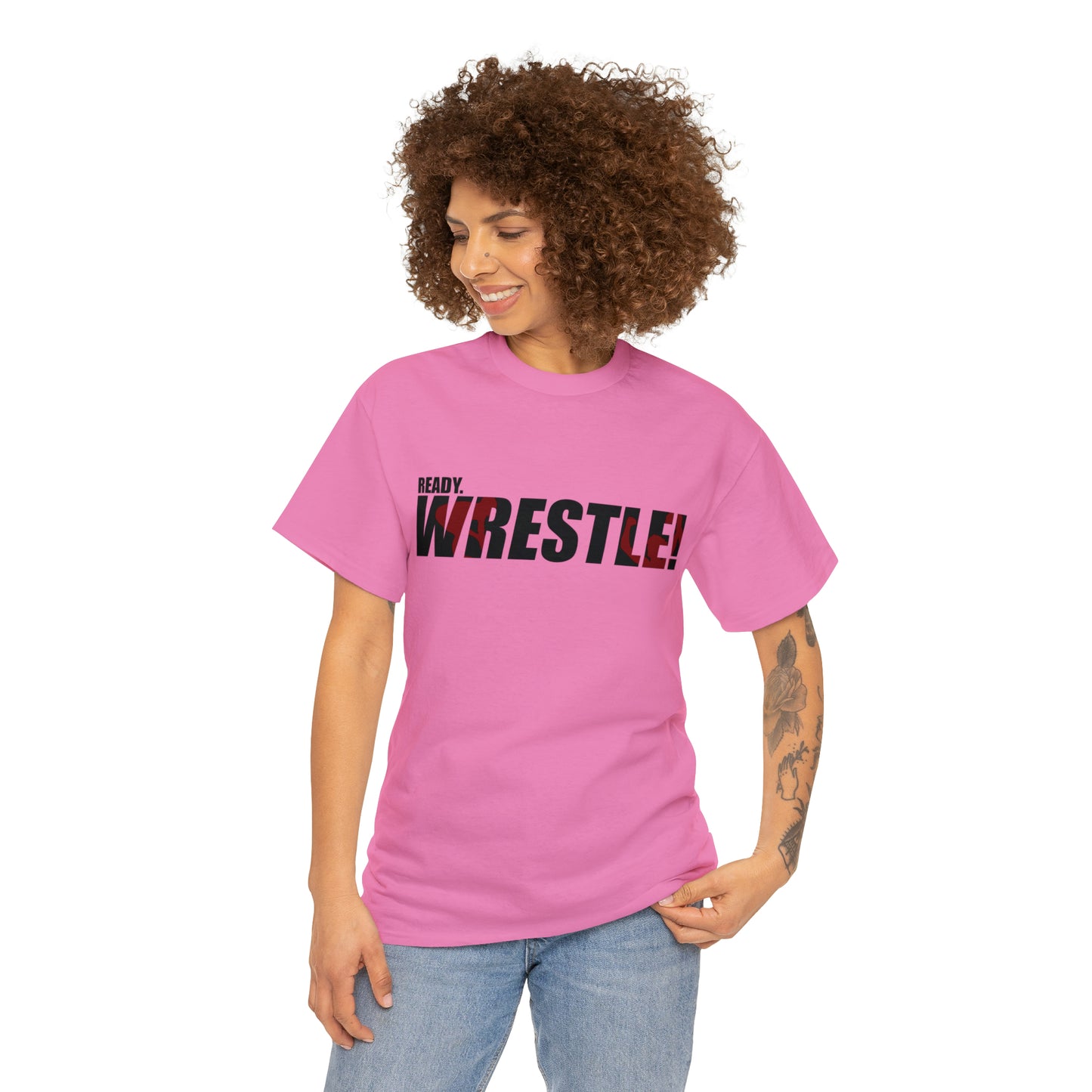 Ready. Wrestle! Black Logo w/Red Silhouettes, Unisex Heavy Cotton Tee