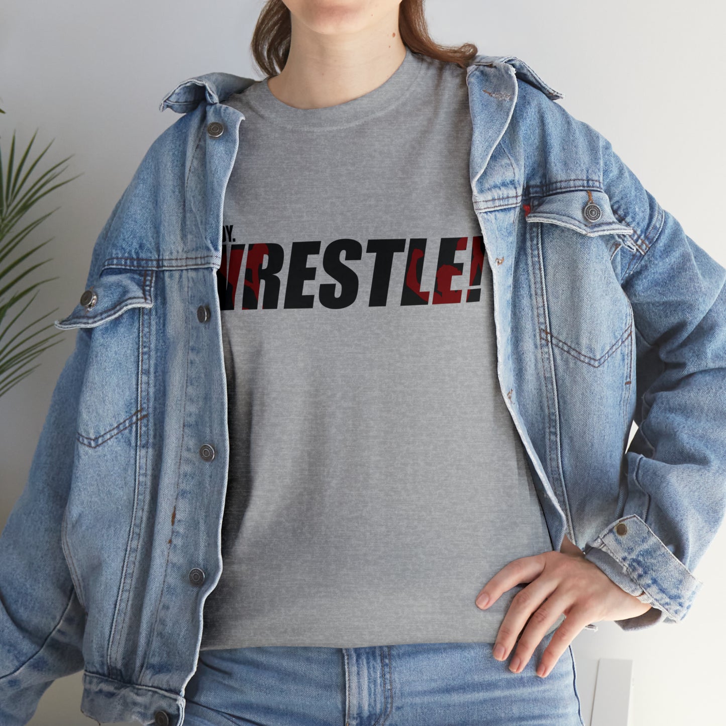 Ready. Wrestle! Black Logo w/Red Silhouettes, Unisex Heavy Cotton Tee